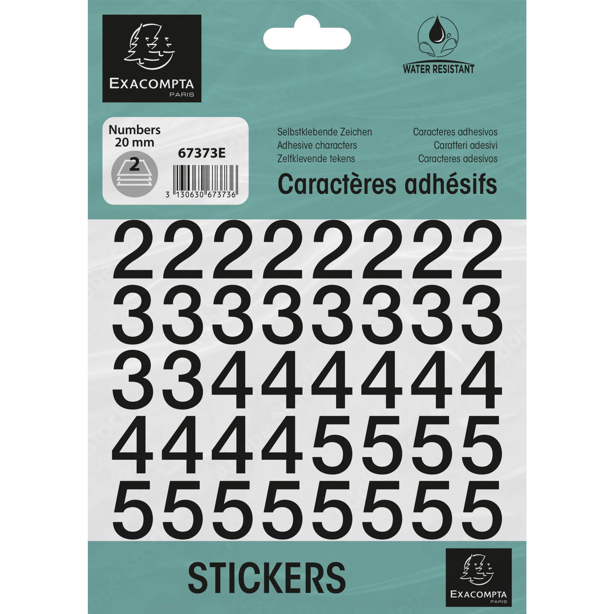 Exacompta 10x Pack selbstklebenden schwarzen Zahlen 0-9 20 mm Schwarz 67373E