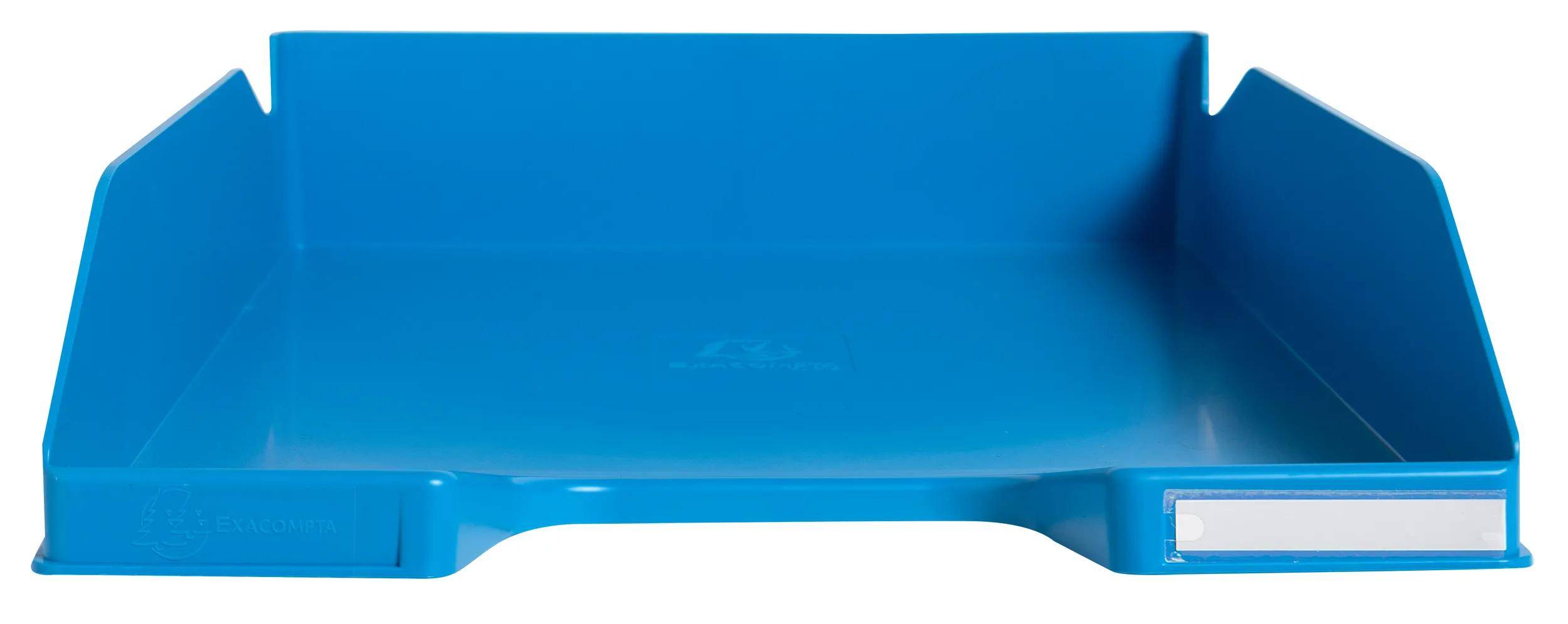 Blaue Kunststoffbank mit flacher Oberfläche und abgerundeten Kanten.