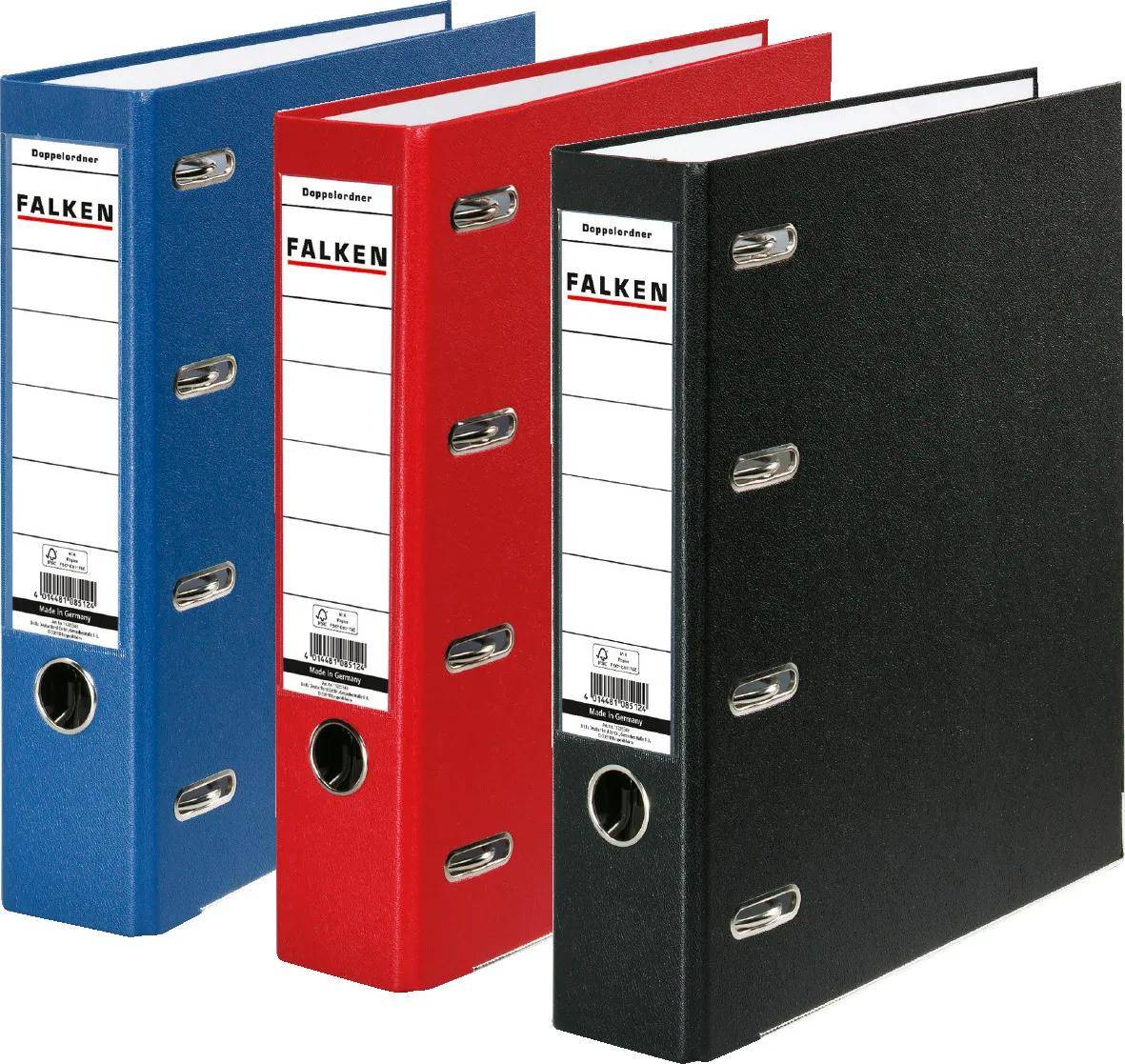 Falken 10x PP-Doppelordner A4, Rücken 70mm, + Einsteckschild, Schwarz, 11285343F