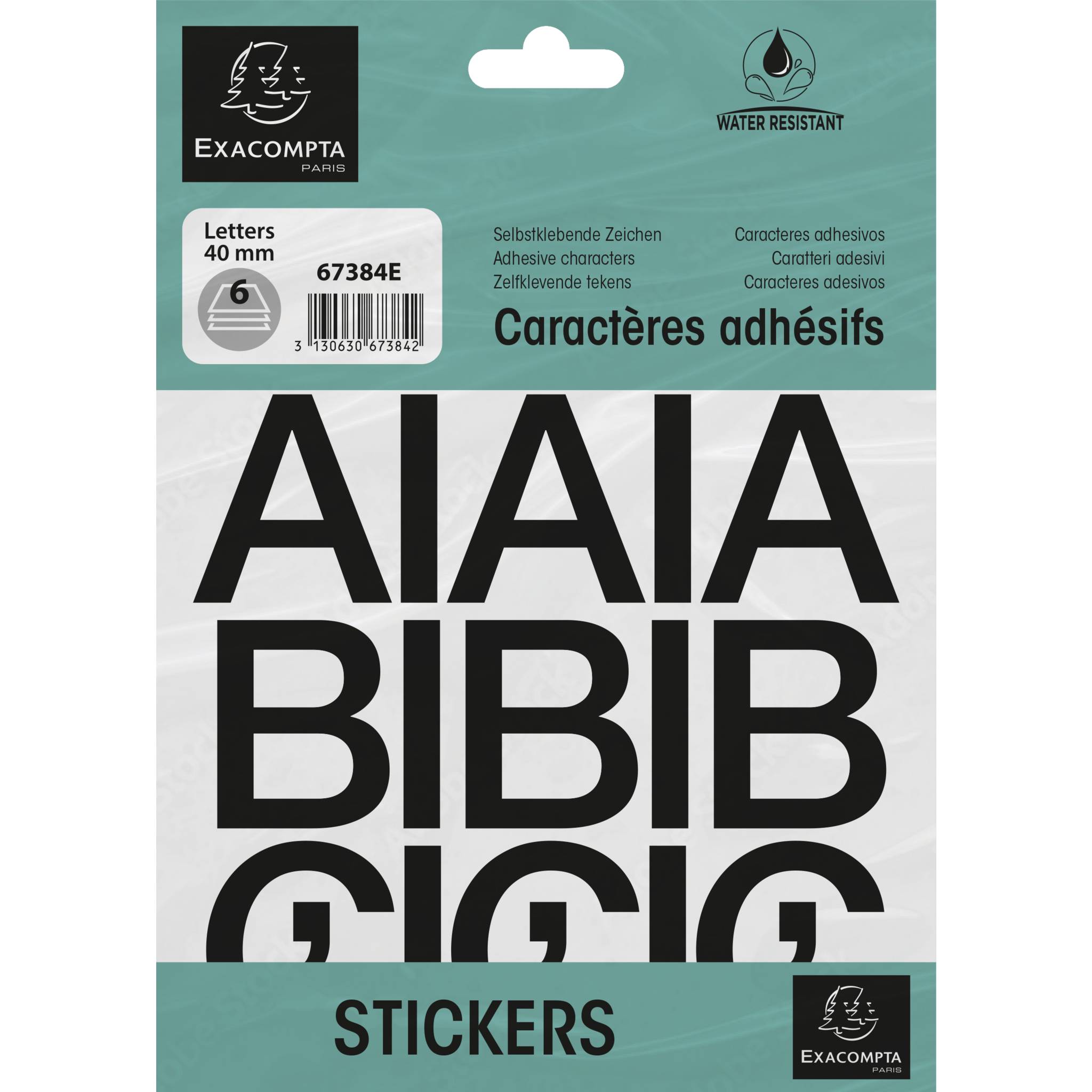 Exacompta 10x Pack selbstklebenden schwarzen Buchstaben A-Z 40 mm Schwarz 67384E