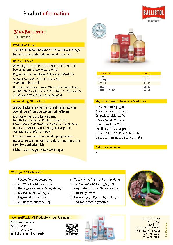 Hautpflegeöl Neo-Ballistol o.Konservierungsstoffe 100ml Flasche BALLISTOL