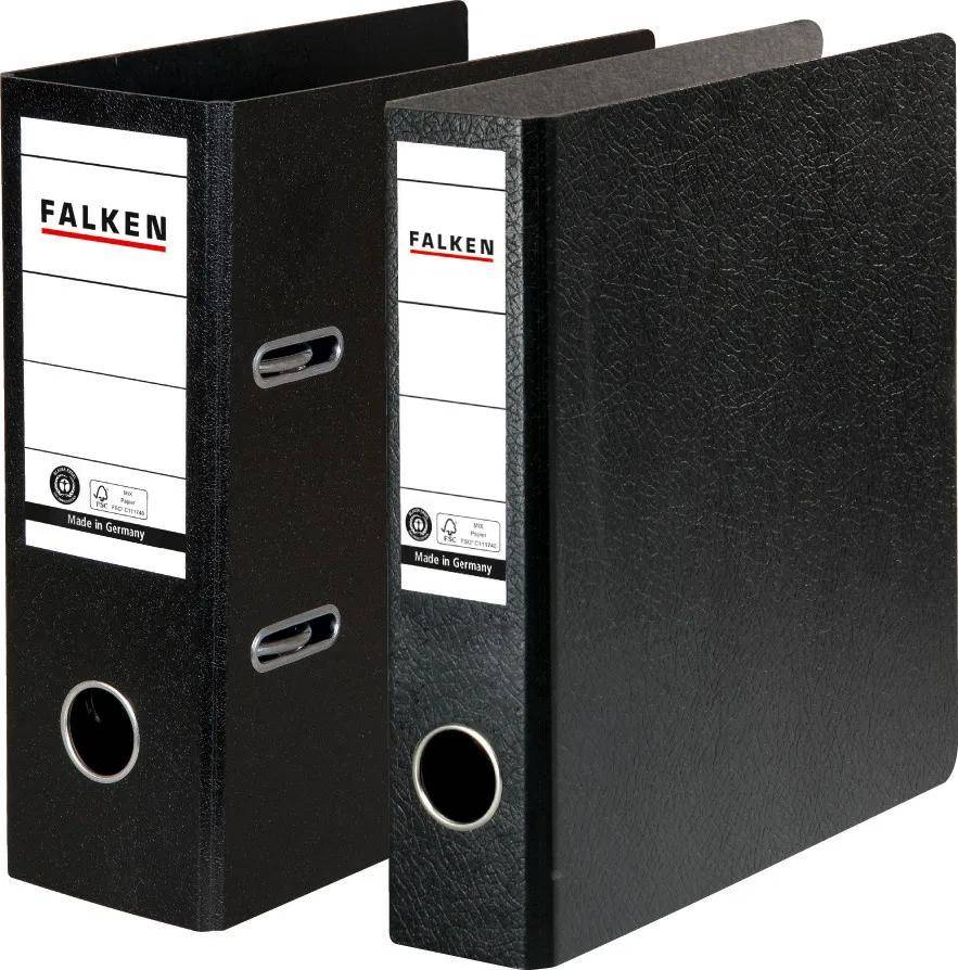 Zwei schwarze Ringordner mit der Aufschrift „FALKEN