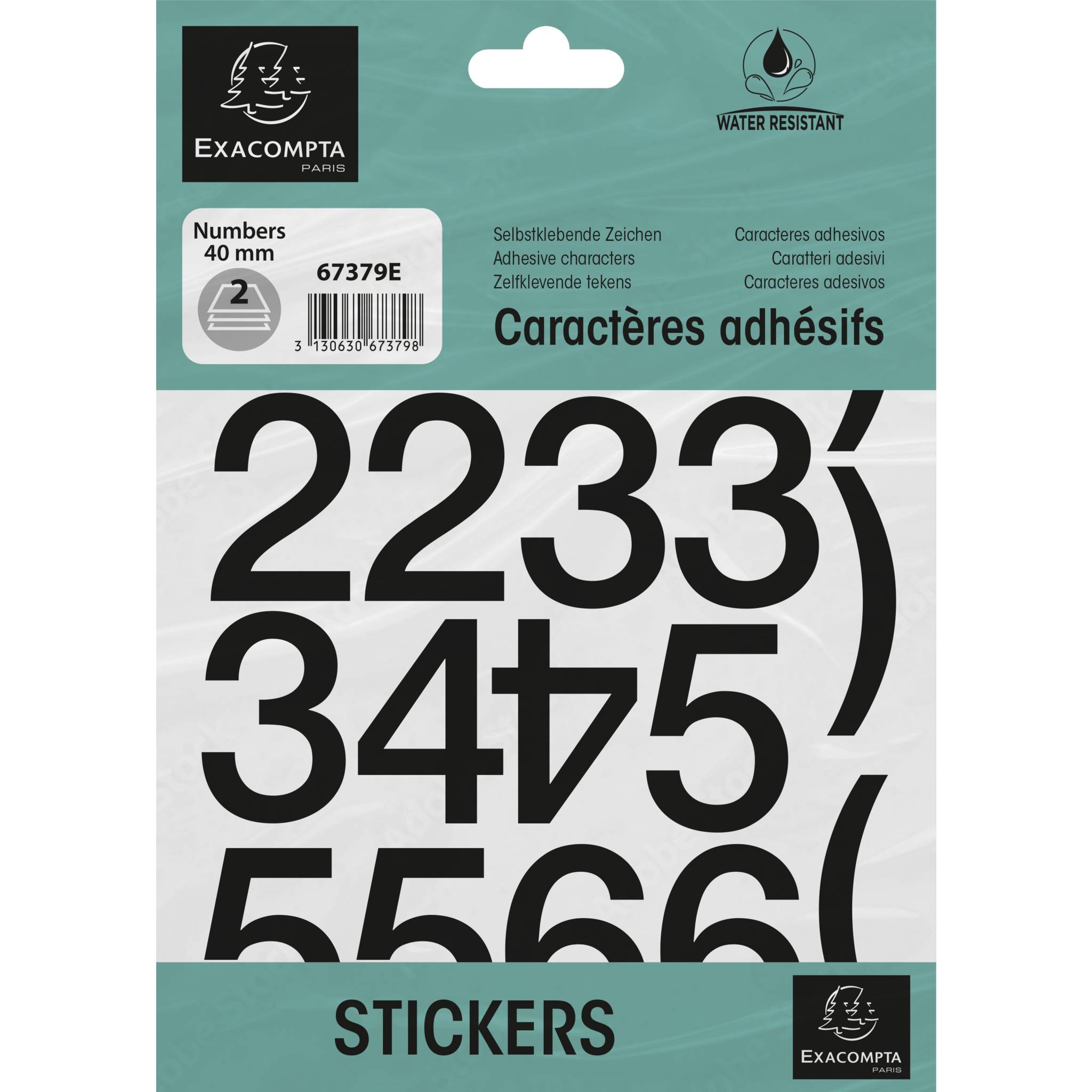 Exacompta 10x Pack selbstklebenden schwarzen Zahlen 0-9 40 mm Schwarz 67379E