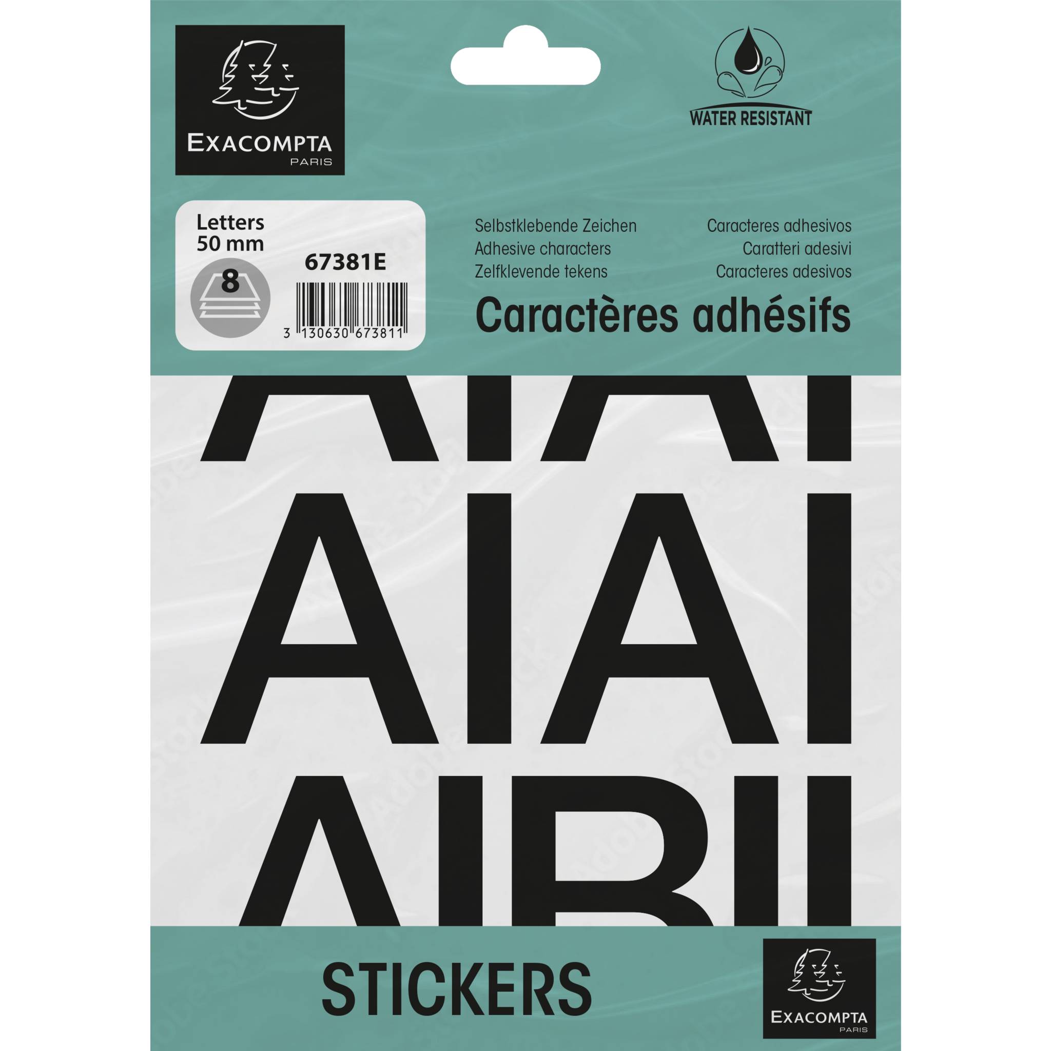 Exacompta 10x Pack selbstklebenden schwarzen Buchstaben A-Z 50 mm Schwarz 67381E