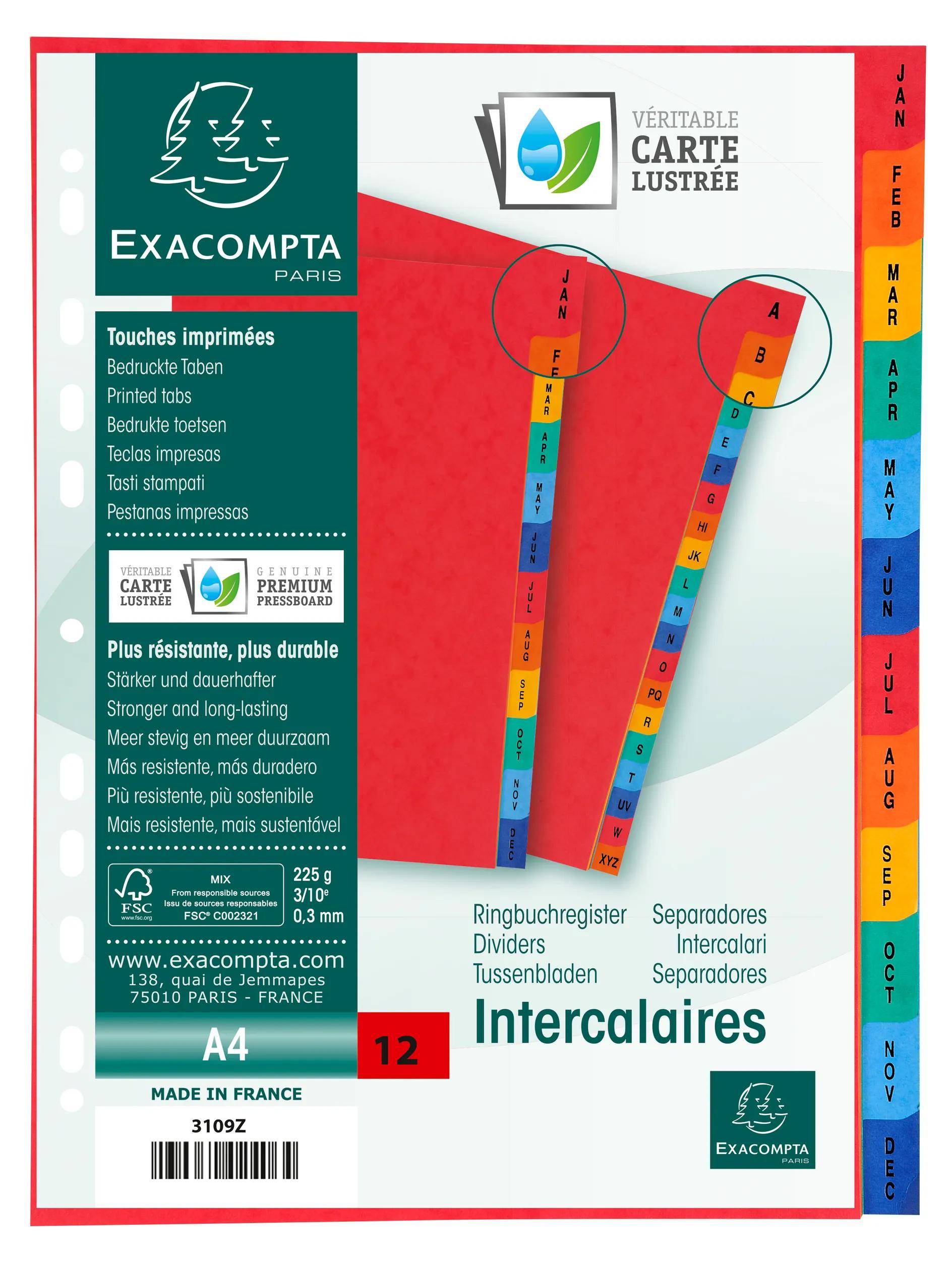 Exacompta 5x Register Manila-Karton 225g 12 Taben Jan.-Dez. A4 sortiert 3109Z