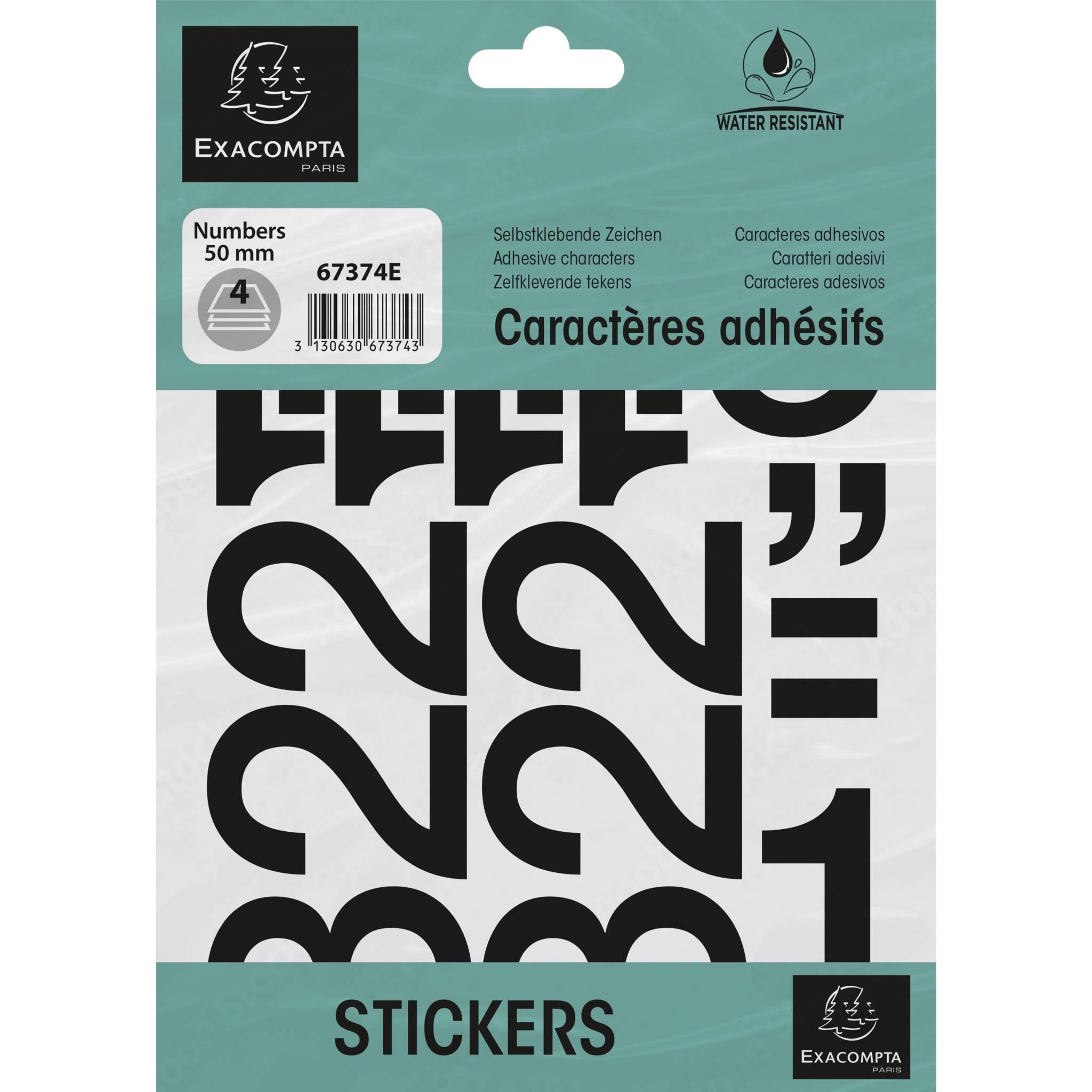 Exacompta 10x Pack selbstklebenden schwarzen Zahlen 0-9 50 mm Schwarz 67374E