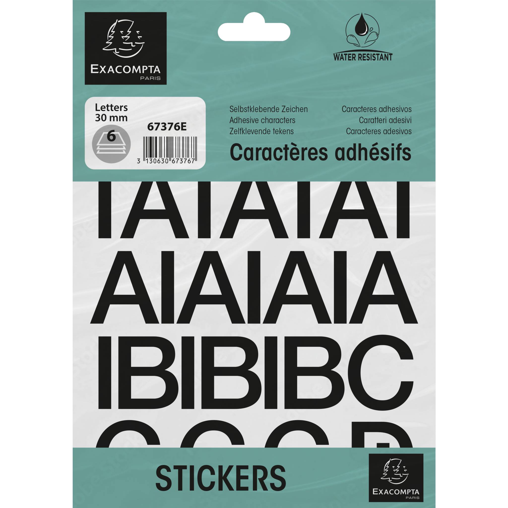Exacompta 10x Pack selbstklebenden schwarzen Buchstaben A-Z 30 mm Schwarz 67376E