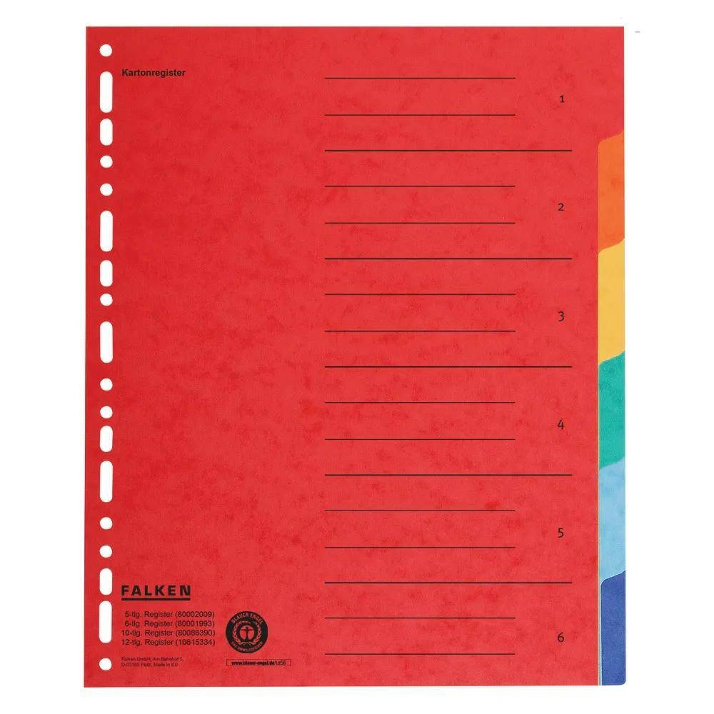 Falken 20x Register Karton 240x297mm Manila-RC-Krt. 6-teilig sortiert 80001993F