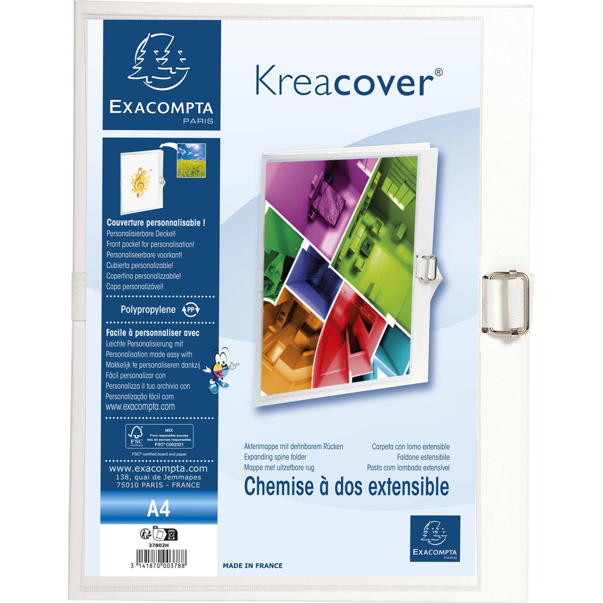 Exacompta 10x dehnbare Sammelmappe, 320x240mm, Kreacover - Weiß - 37802H