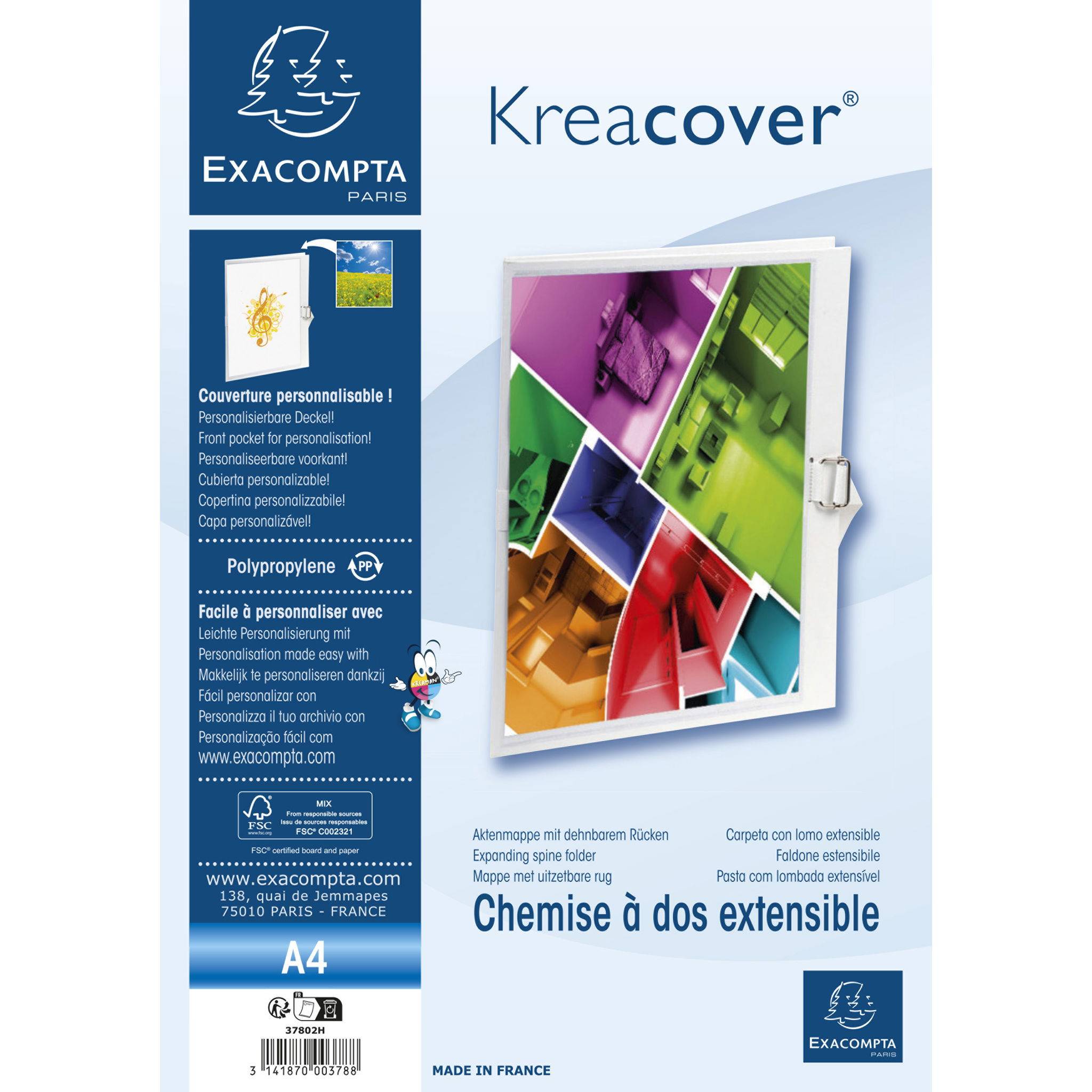 Exacompta 10x dehnbare Sammelmappe, 320x240mm, Kreacover - Weiß - 37802H