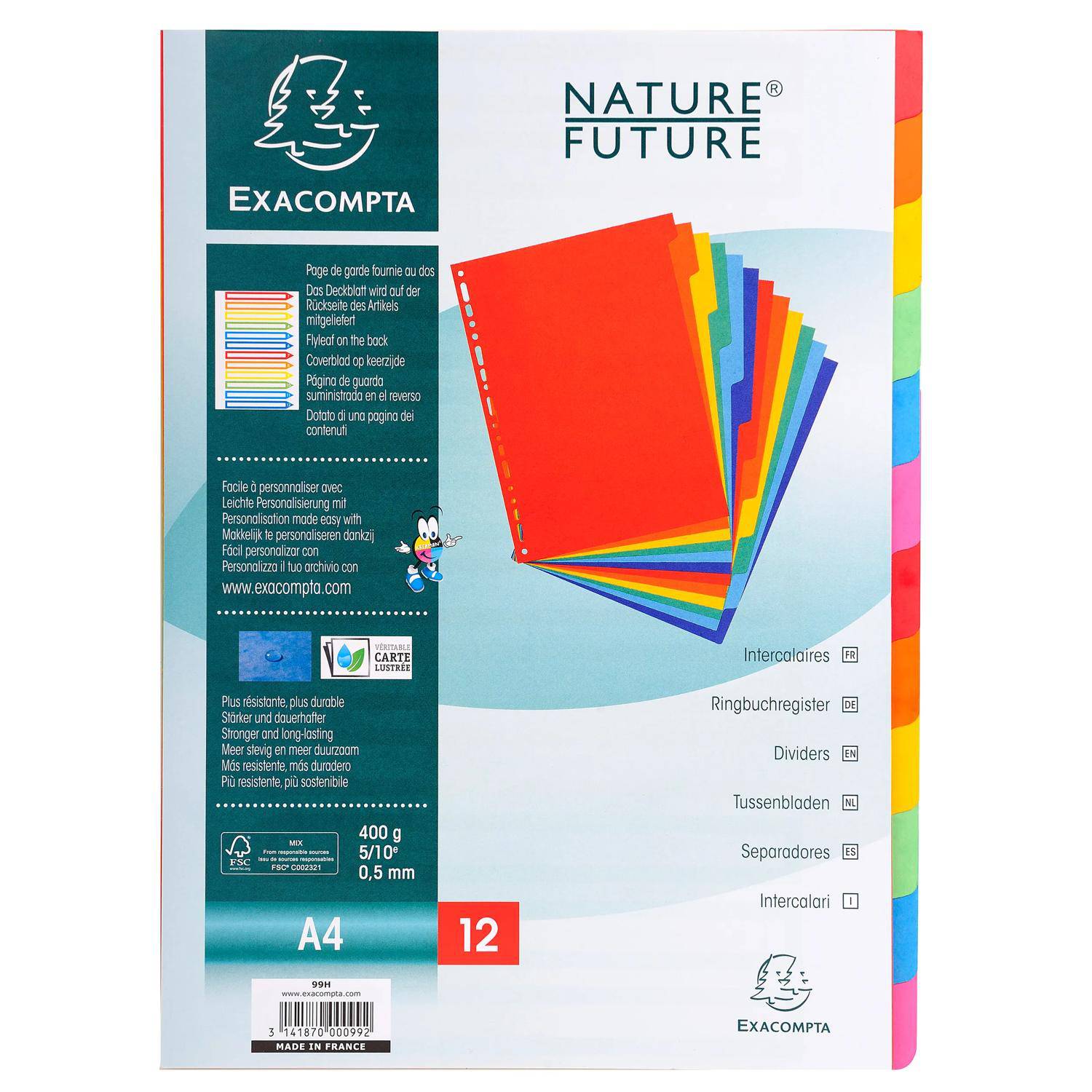 Exacompta 25x Register A4, Colorspan-Karton 400g, 12 Taben - sortiert - 99H