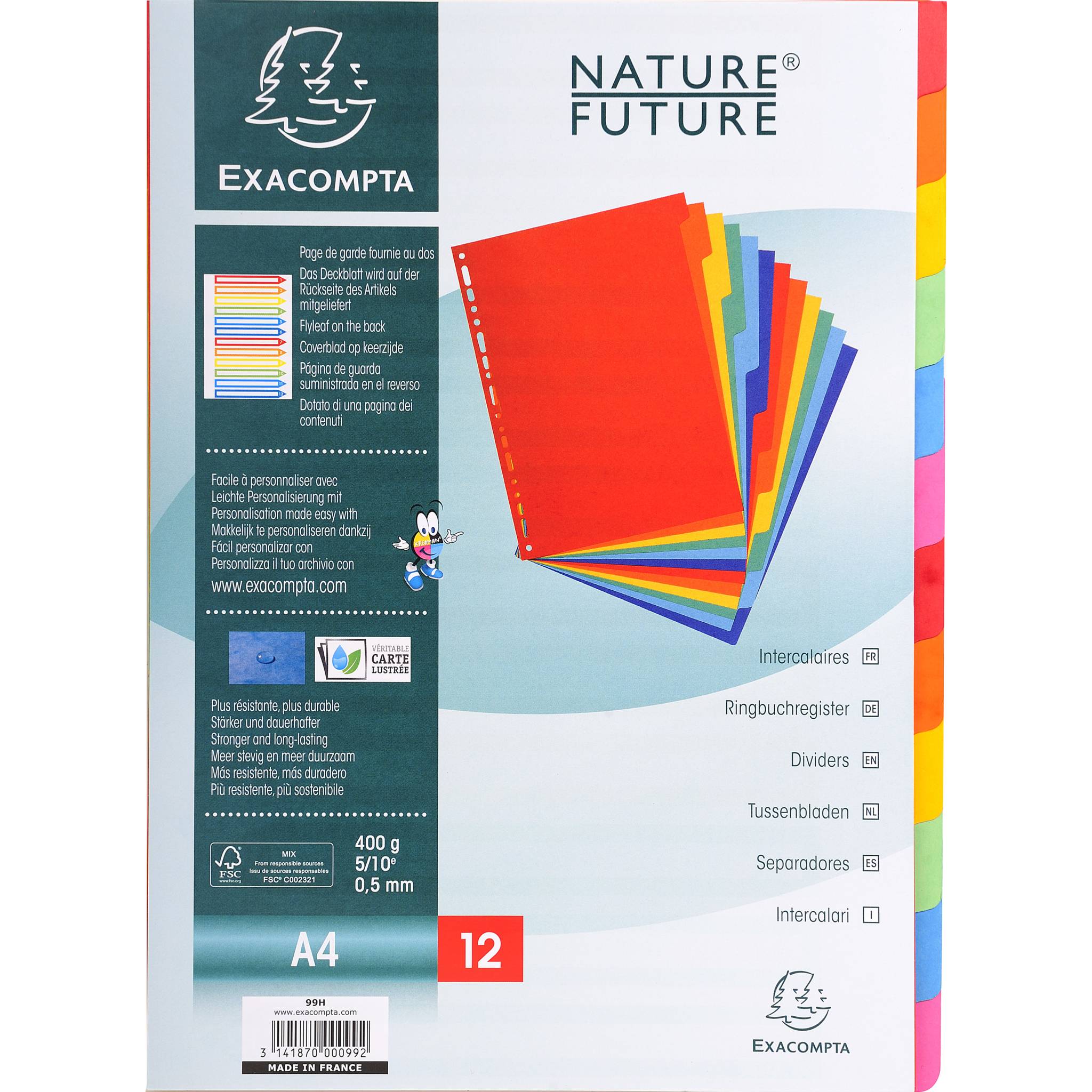 Exacompta 25x Register A4, Colorspan-Karton 400g, 12 Taben - sortiert - 99H