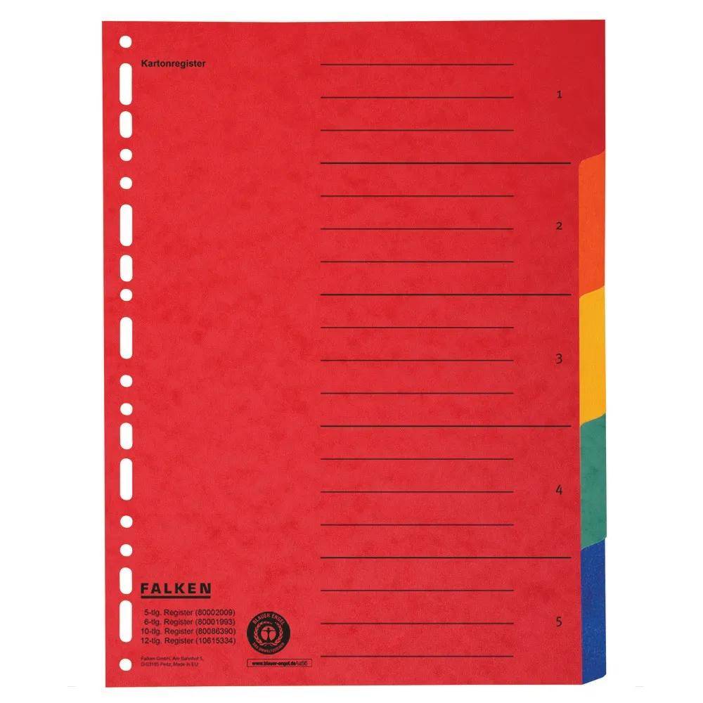 Falken 20x Register Karton 240x297mm Manila-RC-Krt. 5-teilig sortiert 80002009F