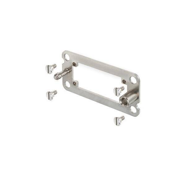 Metallbefestigungshalterung mit vier Schrauben, mit einer zylindrischen Befestigung an einer Seite. Geeignet zum Befestigen von Geräten oder Panelen.