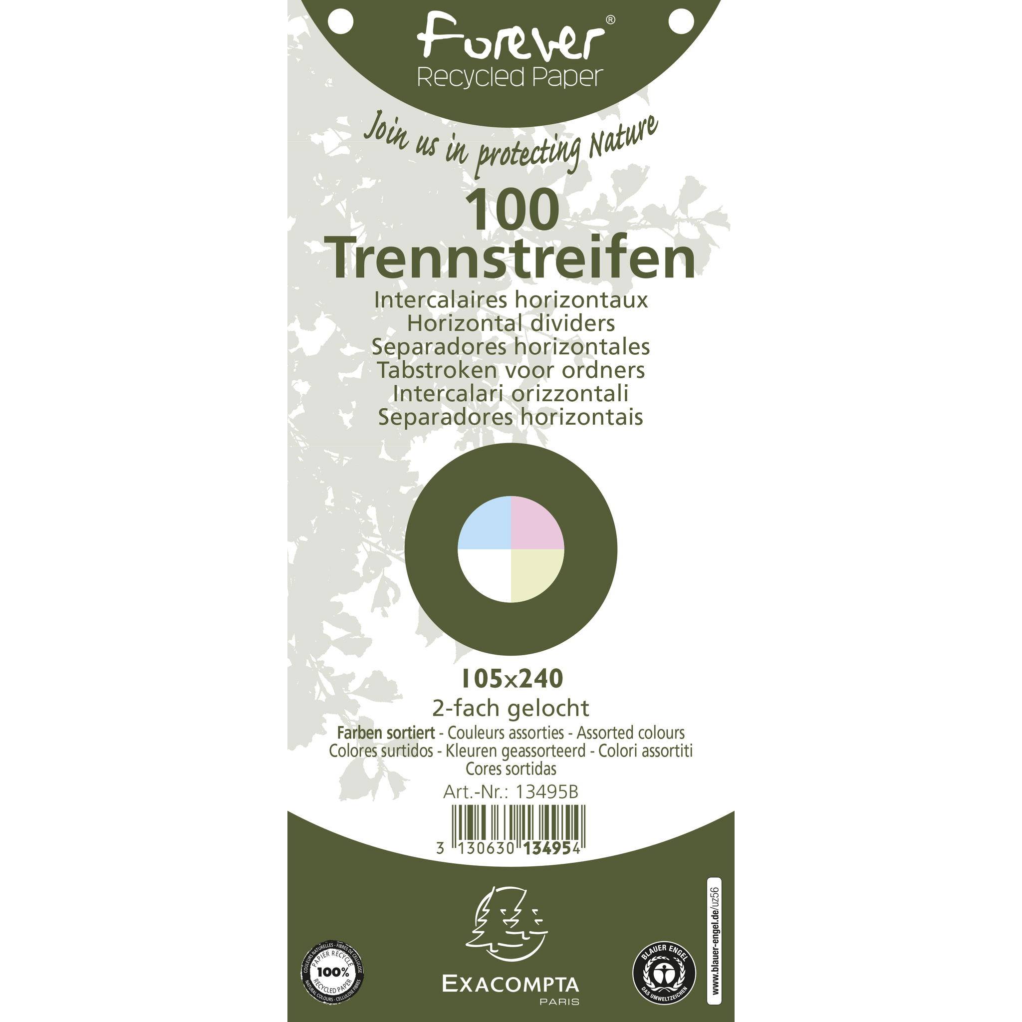 Exacompta 12x 100 Trennstreifen 2-fach gelocht RC Kart 105x240mm sortiert 13495B