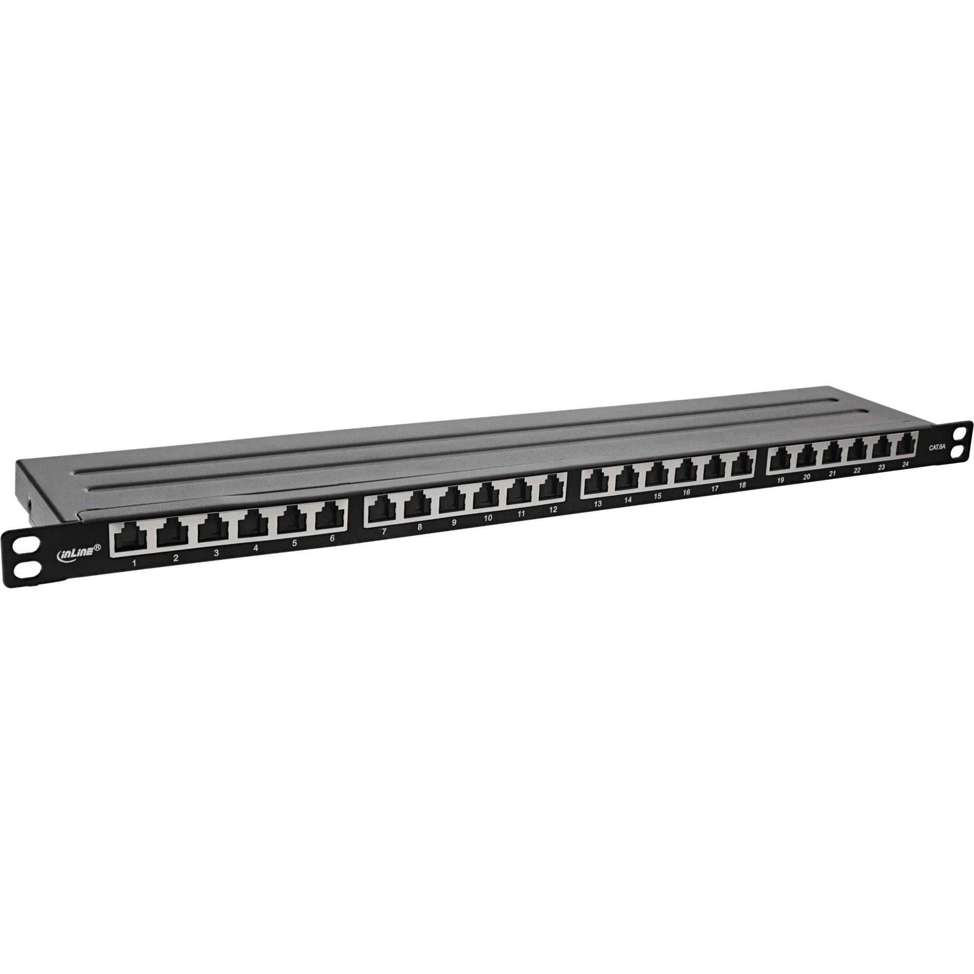 INLINE - 19"" Patchfeld Cat.6A 0,5 HE 24-fach - mit Staubschutz - schwarz