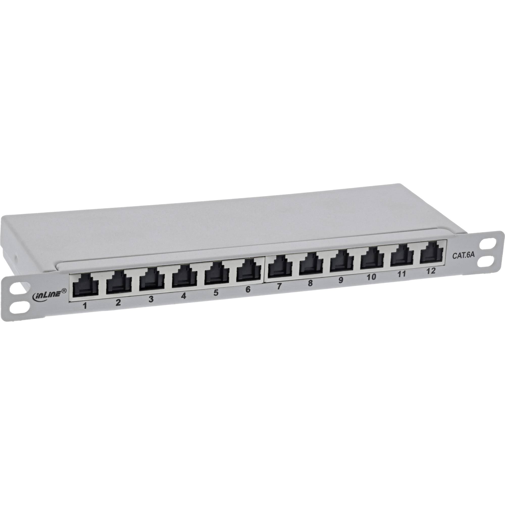INLINE - 10"" Patchfeld Cat.6A 0,5HE 12-fach - lichtgrau - RAL7035 - mit Staubschutz