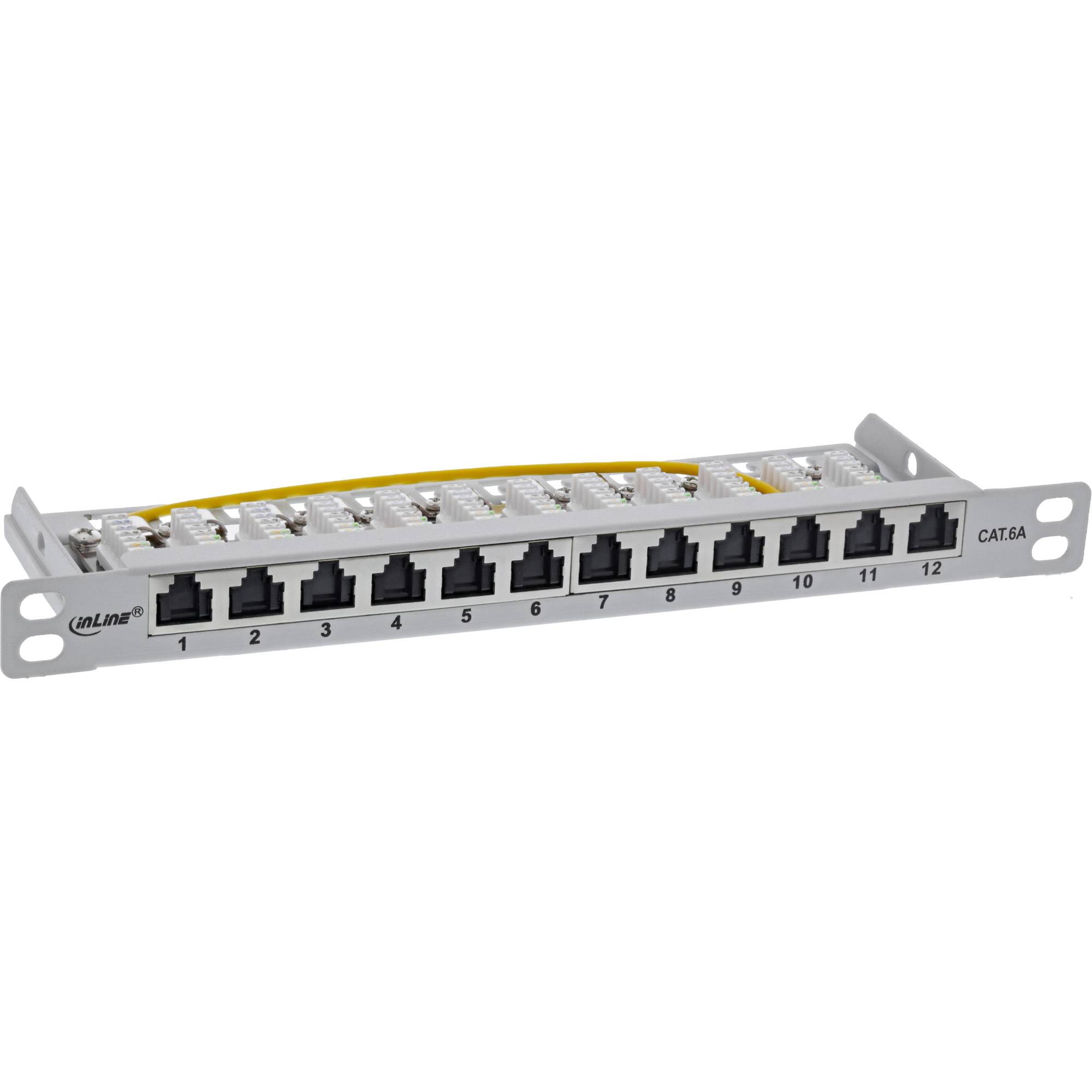 INLINE - 10"" Patchfeld Cat.6A 0,5HE 12-fach - lichtgrau - RAL7035 - mit Staubschutz