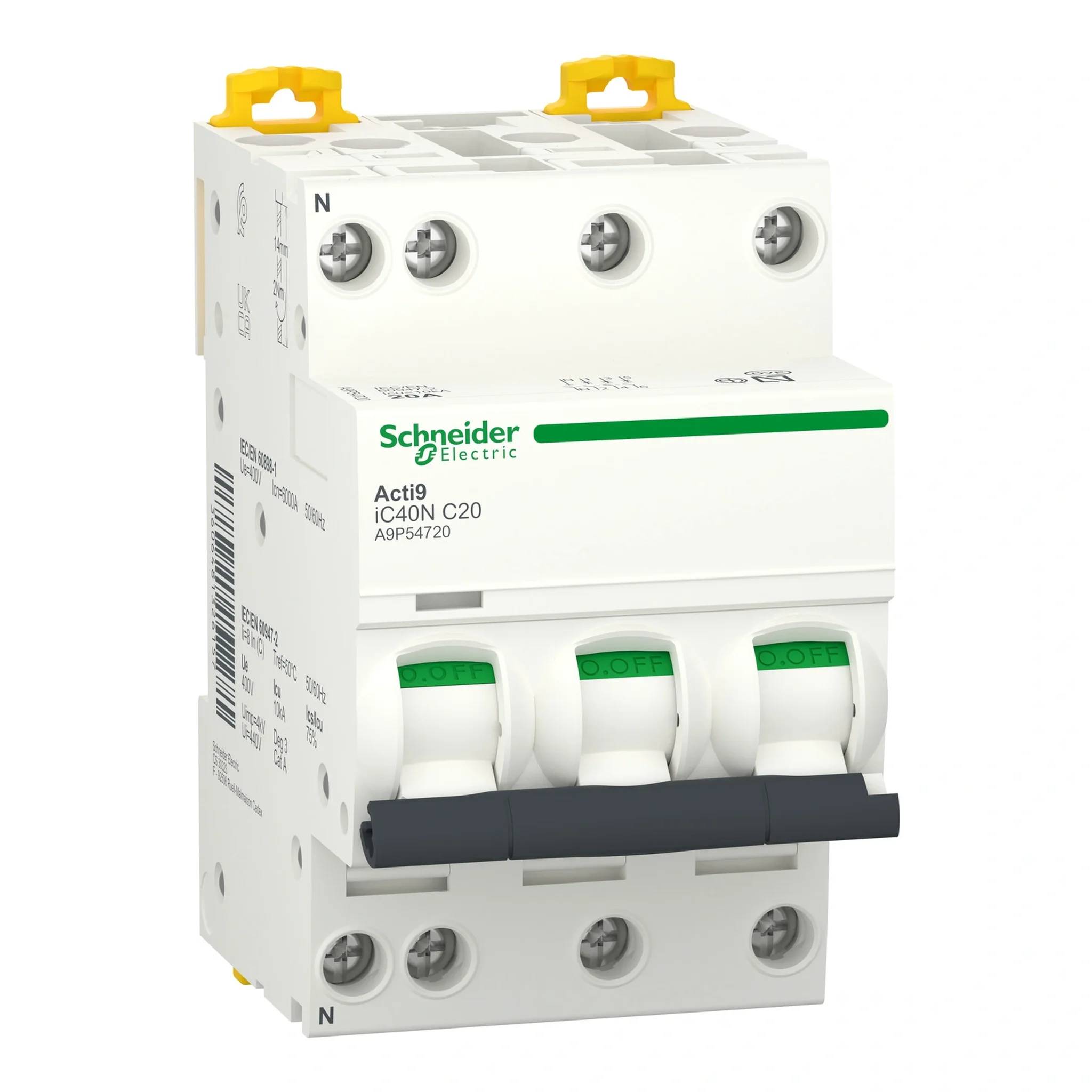 Elso Acti9 iC40N, Leitungsschutzschalter, 3 P+N, 20A, C Kurve, 6kA/10kA, 1 Stk.