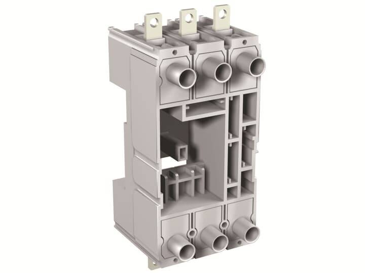Ein elektrischer Terminalblock mit mehreren Anschlüssen, konzipiert für Schaltkreisverbindungen und -verteilung, in vertikaler Ausrichtung dargestellt.