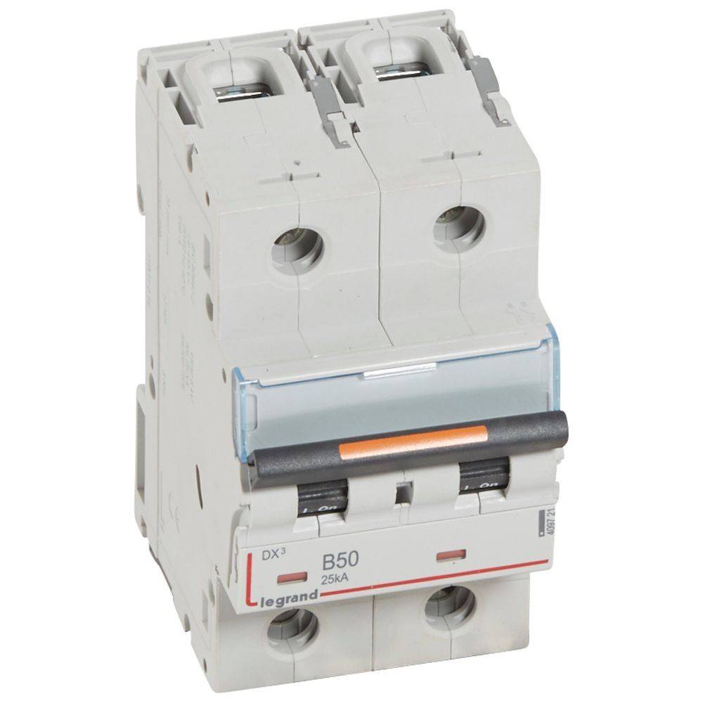 Zweipol-Leitungsschutzschalter mit der Bezeichnung 'B50, 25kA' von Legrand, entwickelt zum Schutz elektrischer Stromkreise.