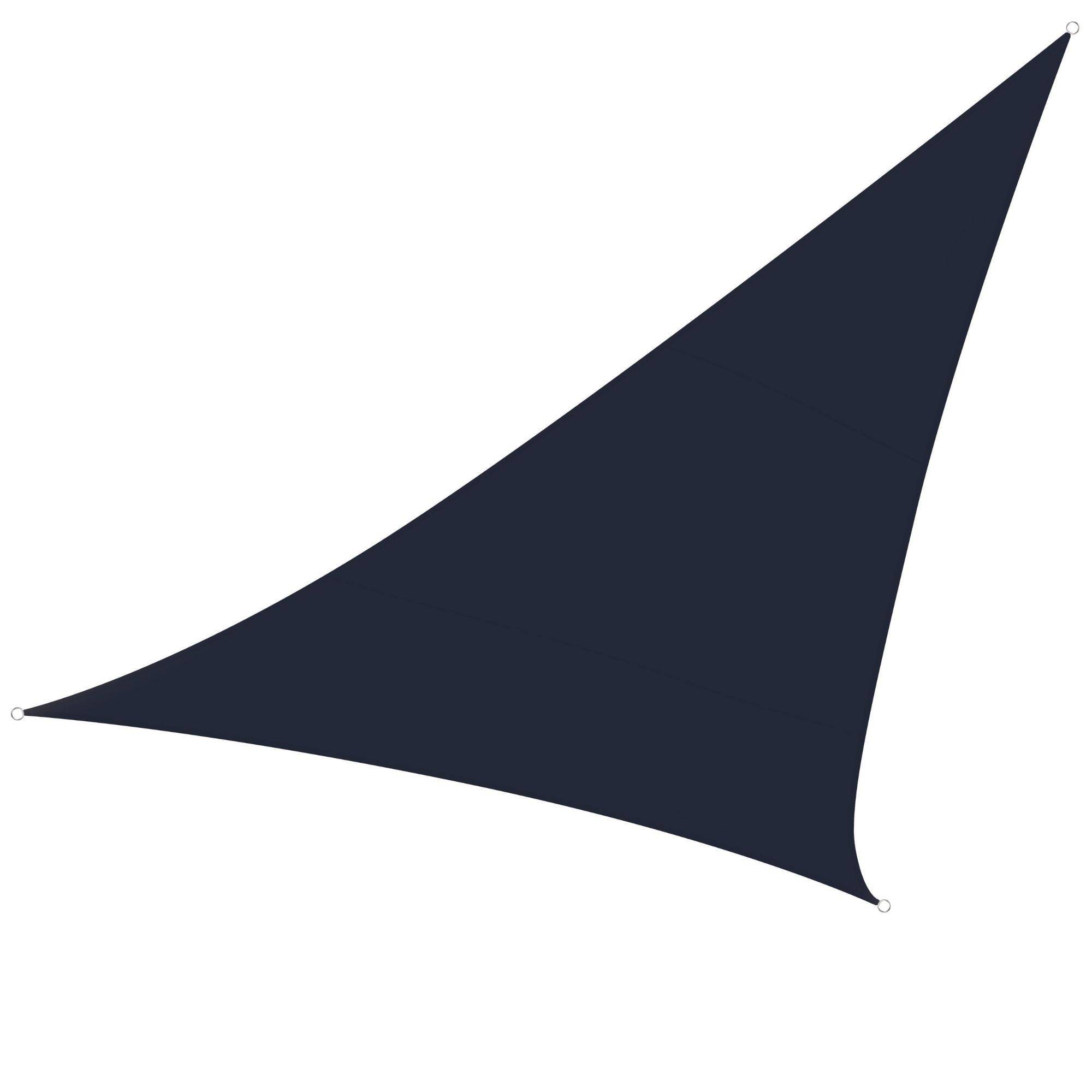 Eine dreieckige schwarze Sonnensegel mit straffen Ecken.