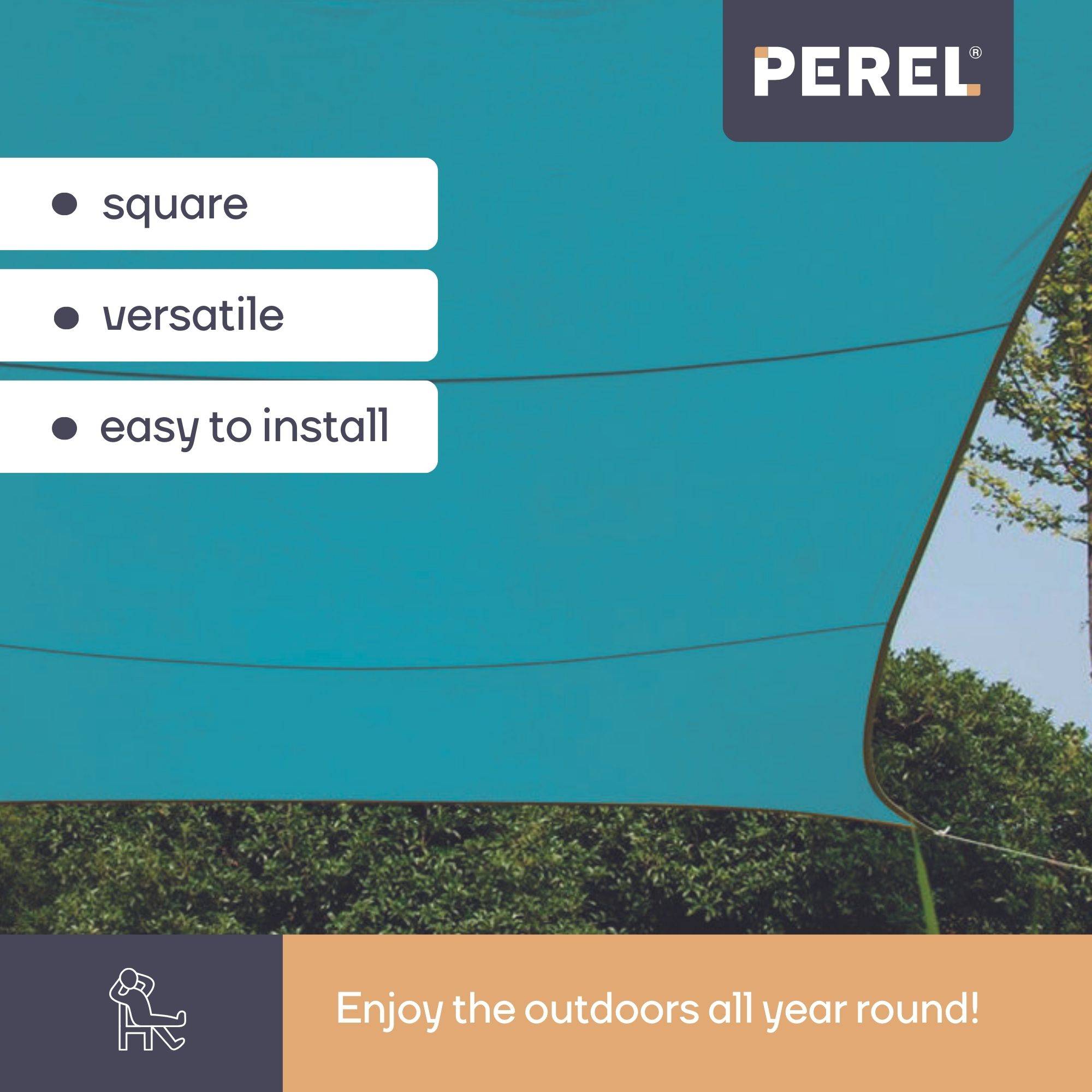 Perel Sonnensegel, wasserabweisend, 3.6 x 3.6 m, 160 g/m², Polyester, Quadrat, Himmelblau