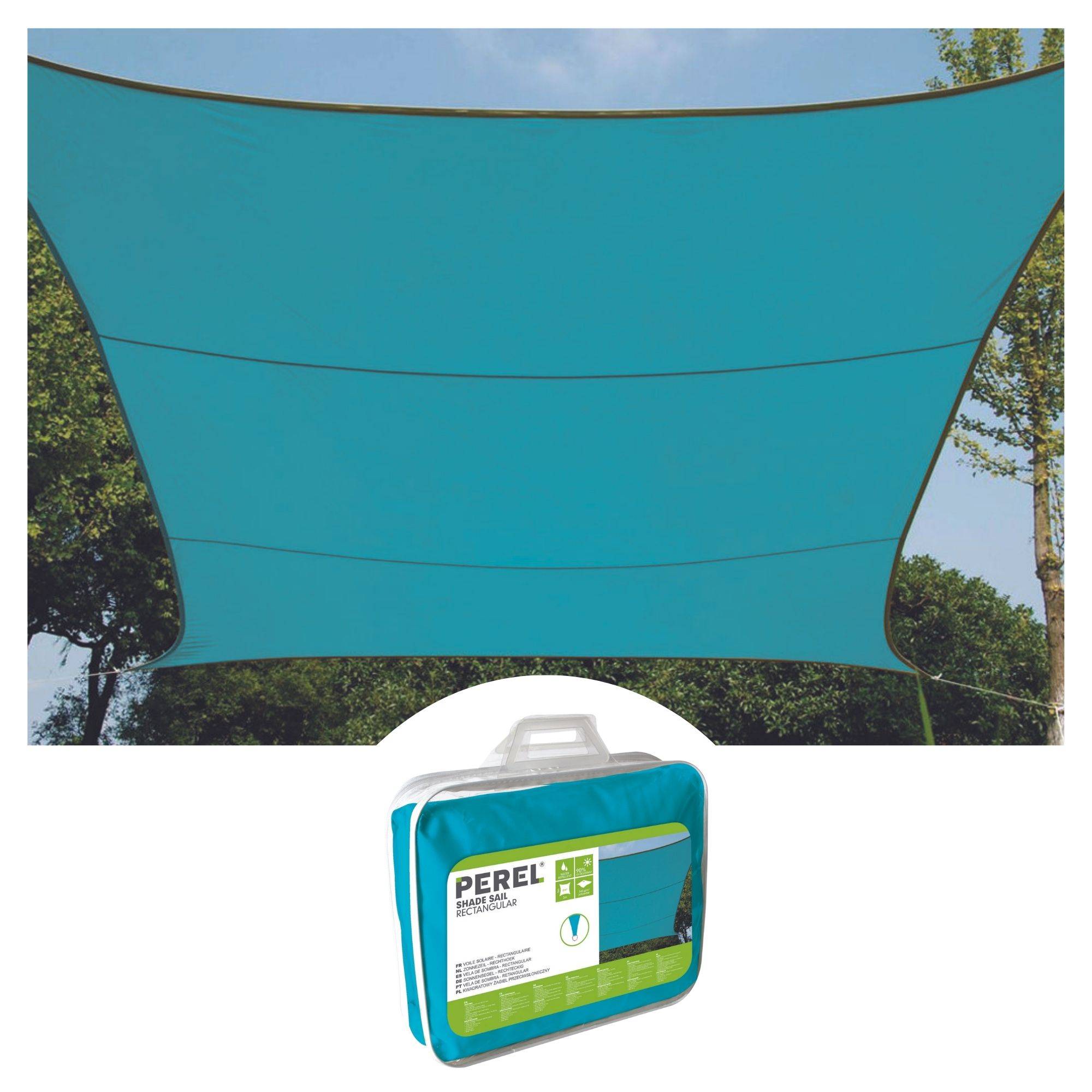 Perel Sonnensegel, wasserabweisend, 3.6 x 3.6 m, 160 g/m², Polyester, Quadrat, Himmelblau