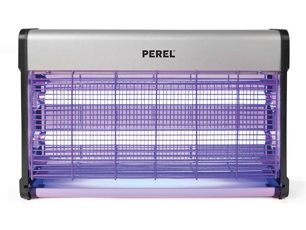 Perel Insektenvernichter, elektrisch, UV-LED, Hochspannungsgitter 2800 V, abnehmbare Auffangschale, 100 m², Metall