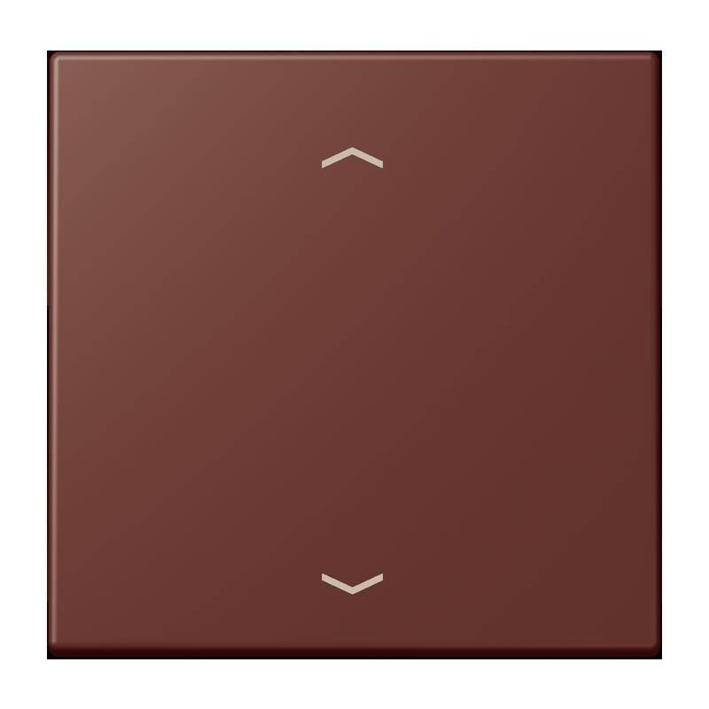 Eine braune quadratische Taste mit dünnen weißen Pfeilen nach oben und unten, wahrscheinlich zum Steuern eines Geräts oder Schnittstellenelements verwendet.