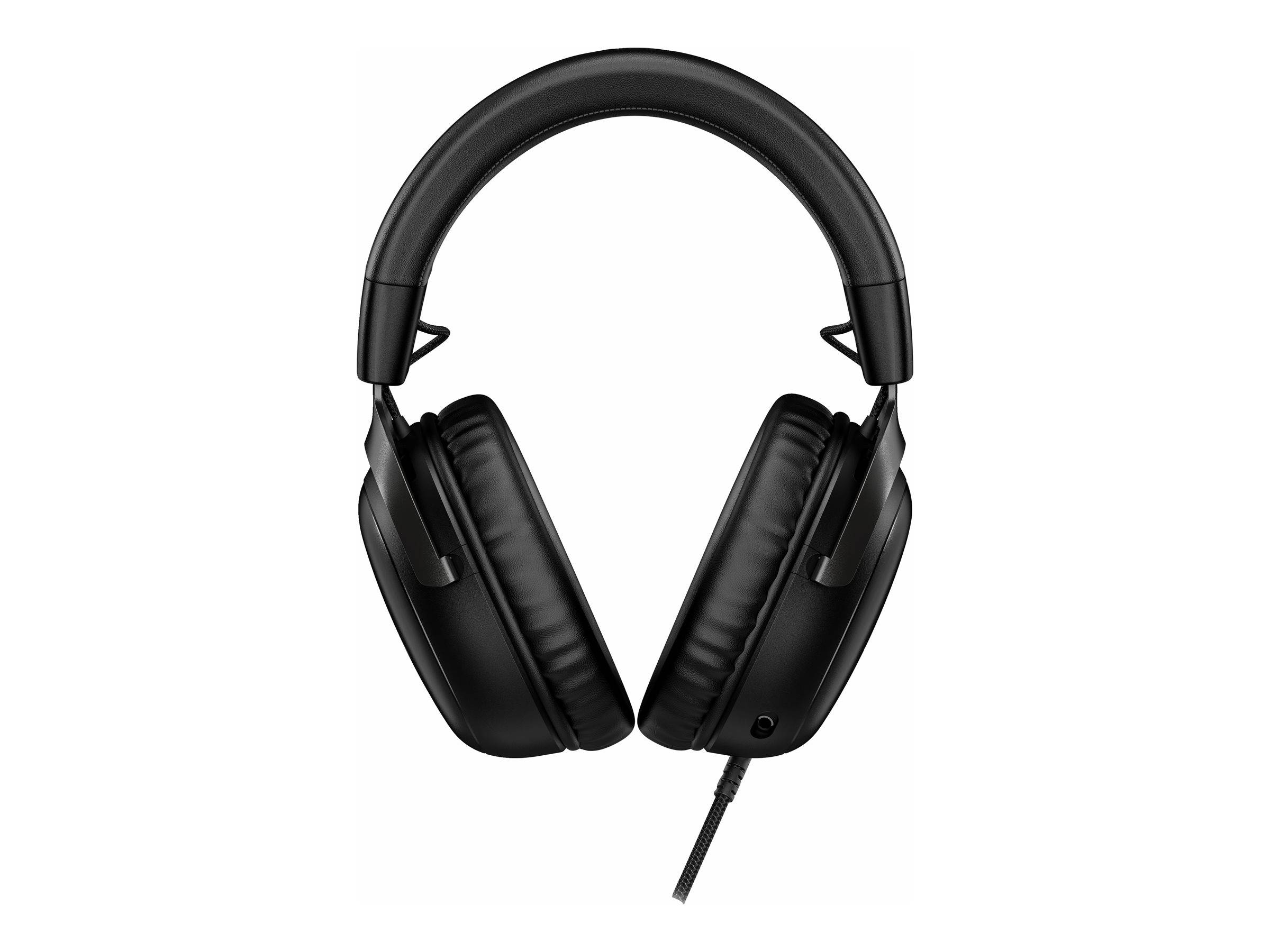 Schwarze kabelgebundene Over-Ear-Kopfhörer auf weißem Hintergrund.