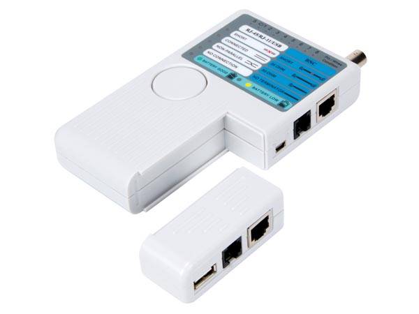 LAN/USB-TESTER FÜR USB-A, MINI-USB-B, BNC, 8P8C (RJ45), 6P6C (RJ12), 6P2C (RJ11), 4P4C (RJ10)