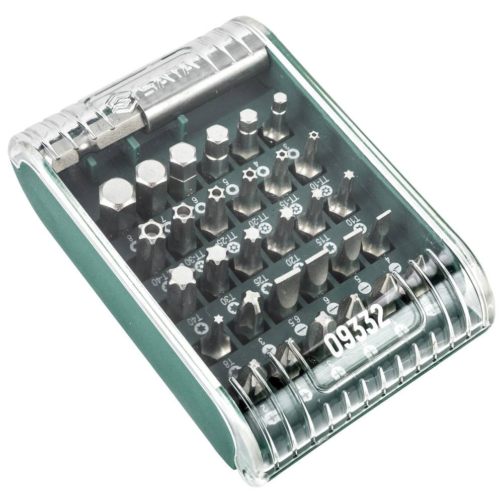 Ein kompaktes Set verschiedener Schraubendreheraufsätze in einem organisierten Gehäuse mit unterschiedlichen Formen und Größen für vielfältige Anwendungen.