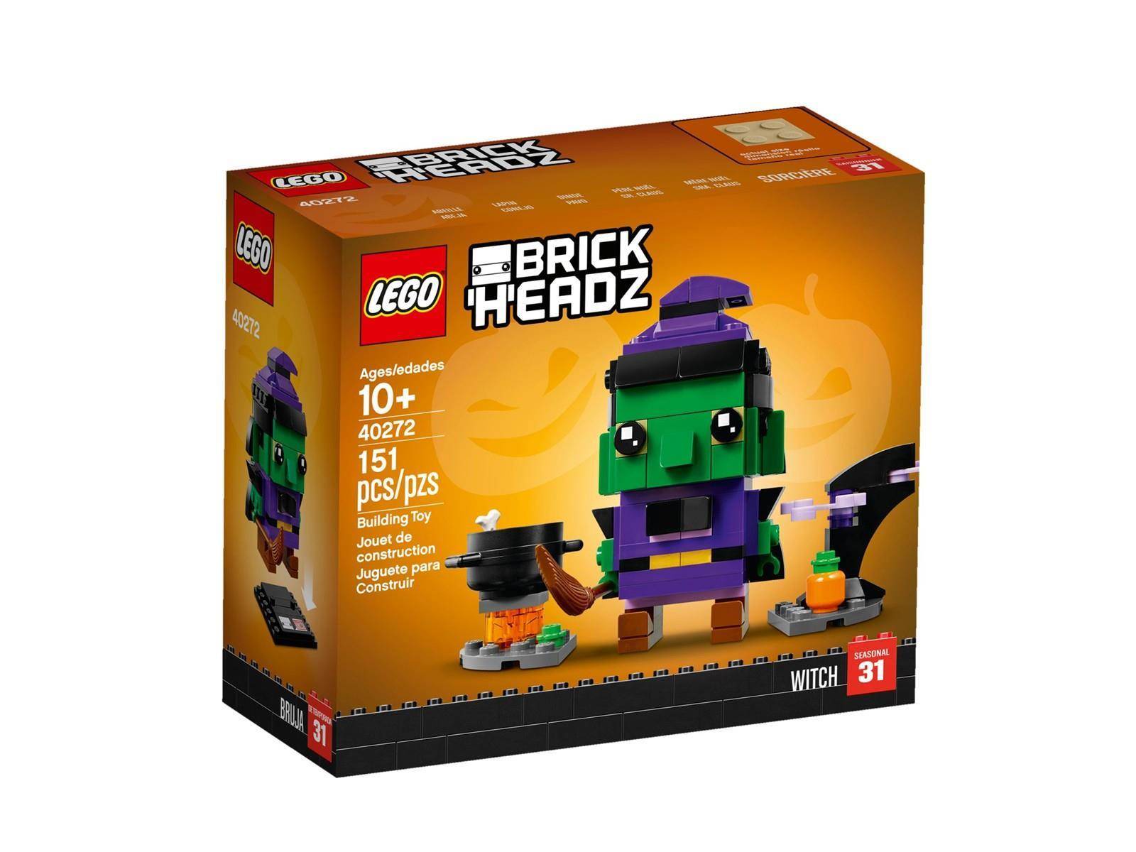 LEGO BrickHeadz Hexen-Bauset-Karton, ab 10 Jahren, 40272, 151 Teile, zeigt eine grün-lila Hexenfigur und einen Kessel, Set 31.