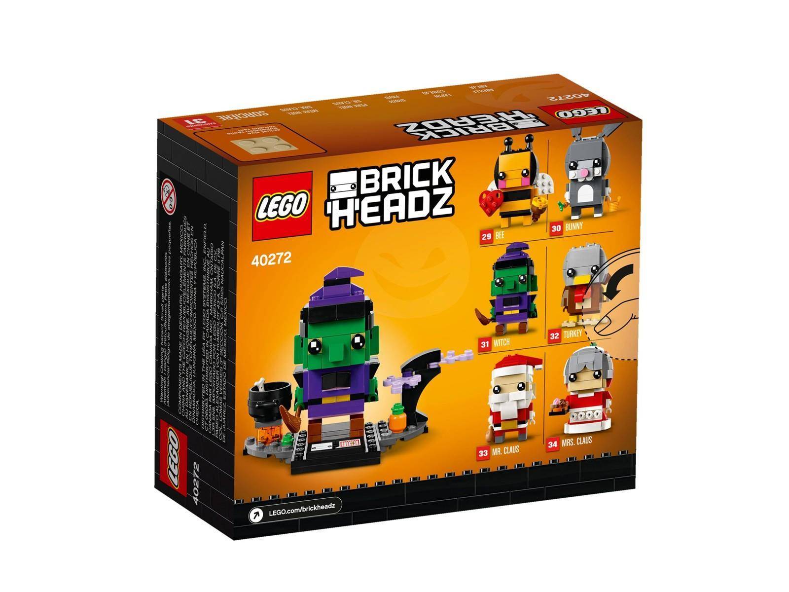 LEGO BrickHeadz 40272 Box mit einer grünen Frankenstein-ähnlichen Figur mit violetten Haaren und Halloween-thematischen Minifiguren auf der Verpackung.