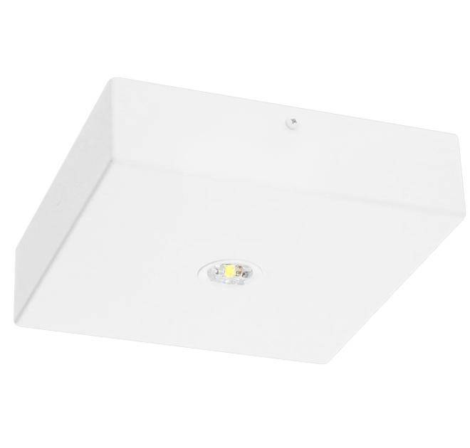 Eine weiße quadratische LED-Deckenleuchte mit einer zentralen Lichtquelle, konzipiert für moderne Innenräume.