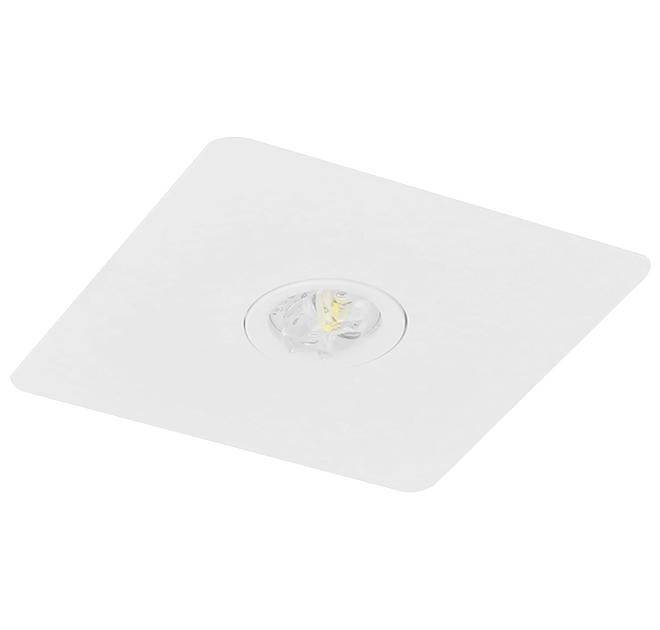 Eine quadratische weiße Einbau-Deckenleuchte mit einer zentralen Glühbirne, konzipiert für Innenbeleuchtung.