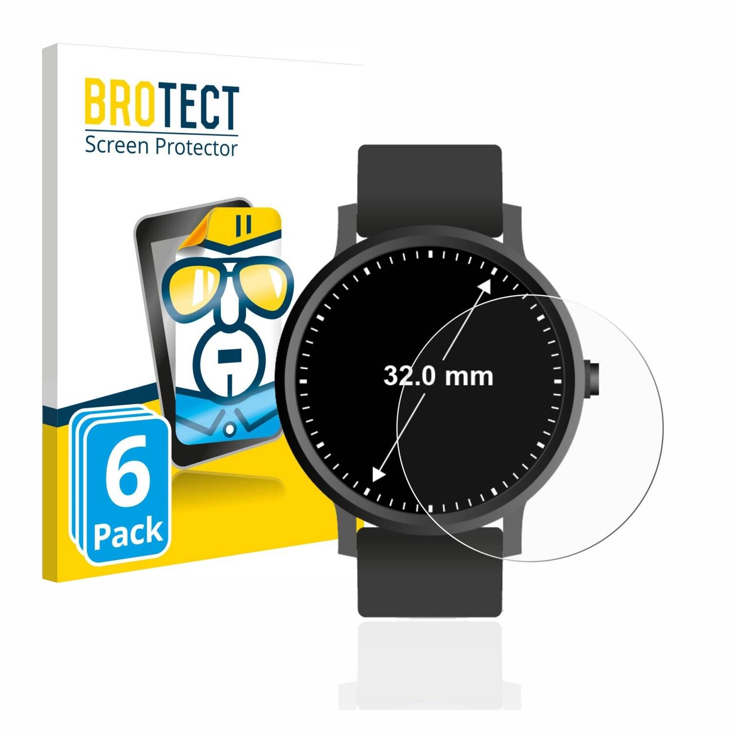 6x BROTECT HD-Clear Displayschutzfolie für Armbanduhren (Kreisrund, ø: 32