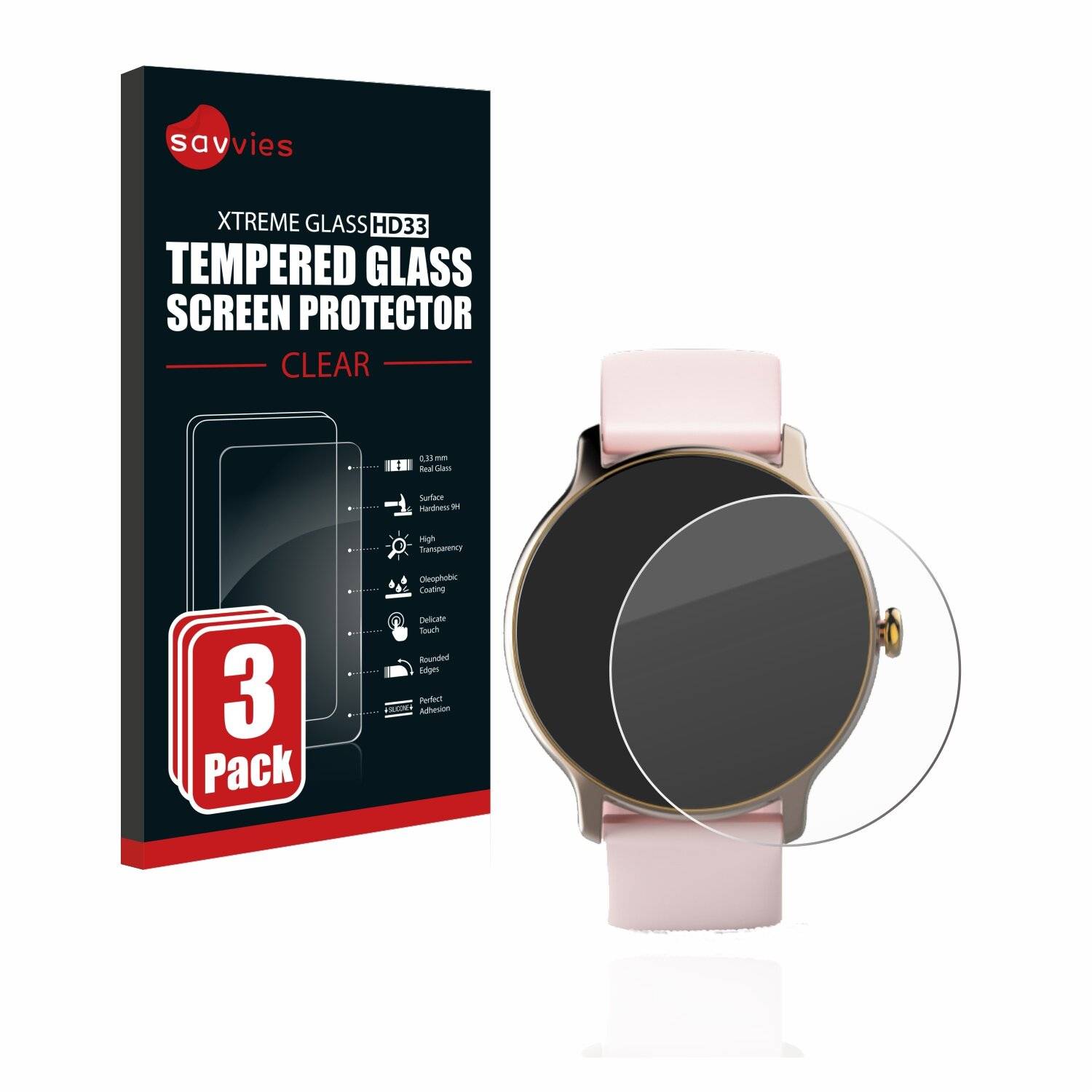 3x Savvies HD33 Clear Schutzglas für Hama Fit Watch