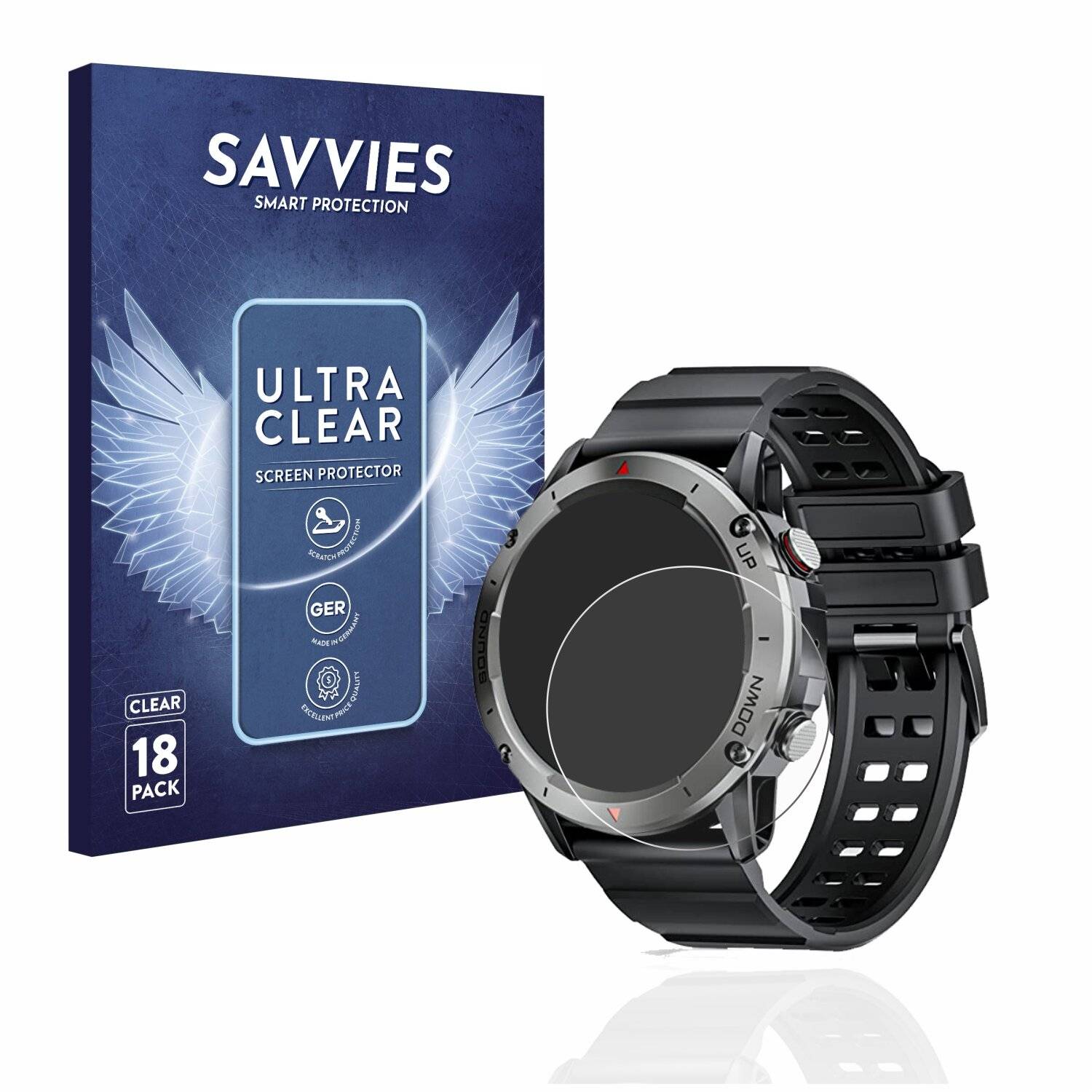 18x Savvies SU75 Displayschutzfolie für Pasonomi Smartwatch