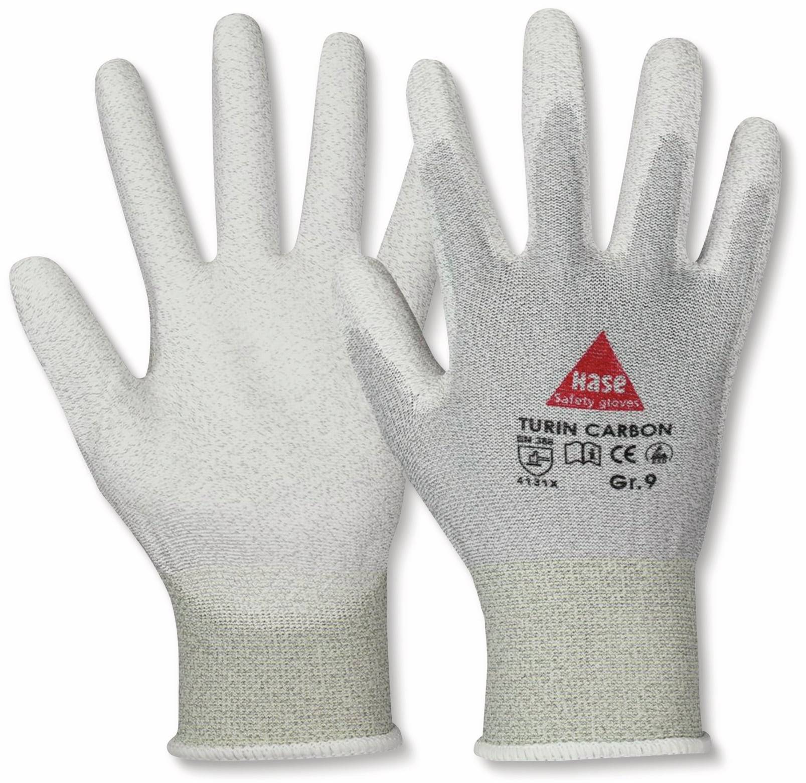 HASE SAFETY GLOVES Montagehandschuhe, TURIN CARBON, EN388, EN 420, antistatisch, grau/weiß, Größe 9