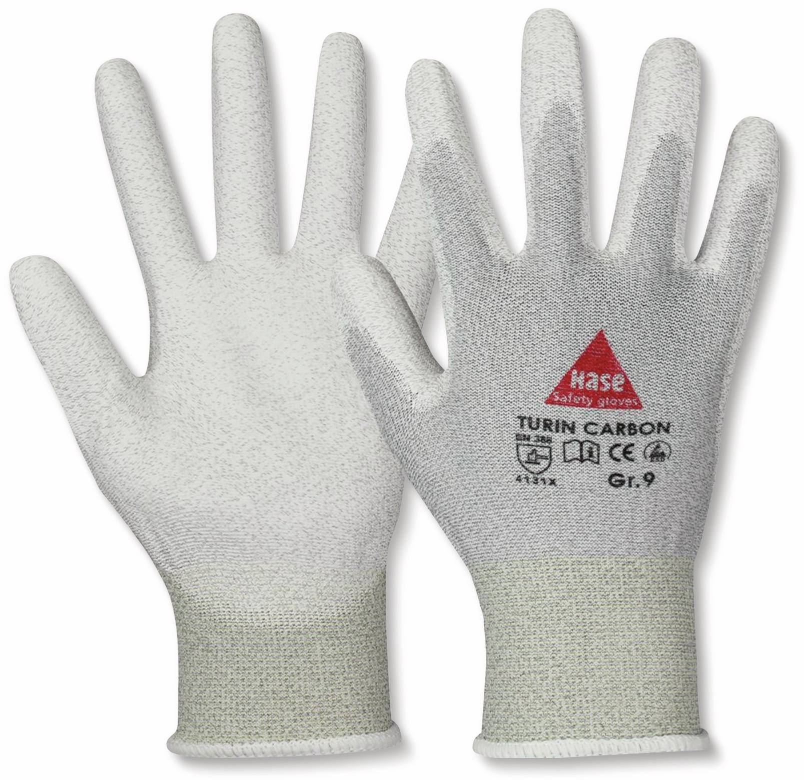 HASE SAFETY GLOVES Montagehandschuhe, TURIN CARBON, EN388, EN 420, antistatisch, grau/weiß, Größe 9