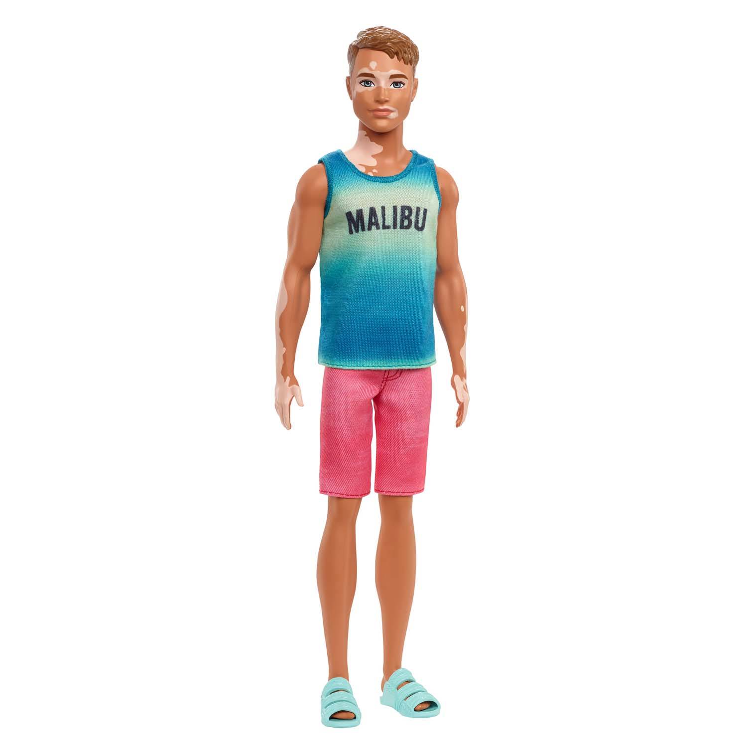 BESTELLUNG - EINZELN BESTELLBAR - Mattel DWK44; HBV26 - Barbie Ken Fashionistas Puppe im „Malibu“-Tanktop, Vitiligo