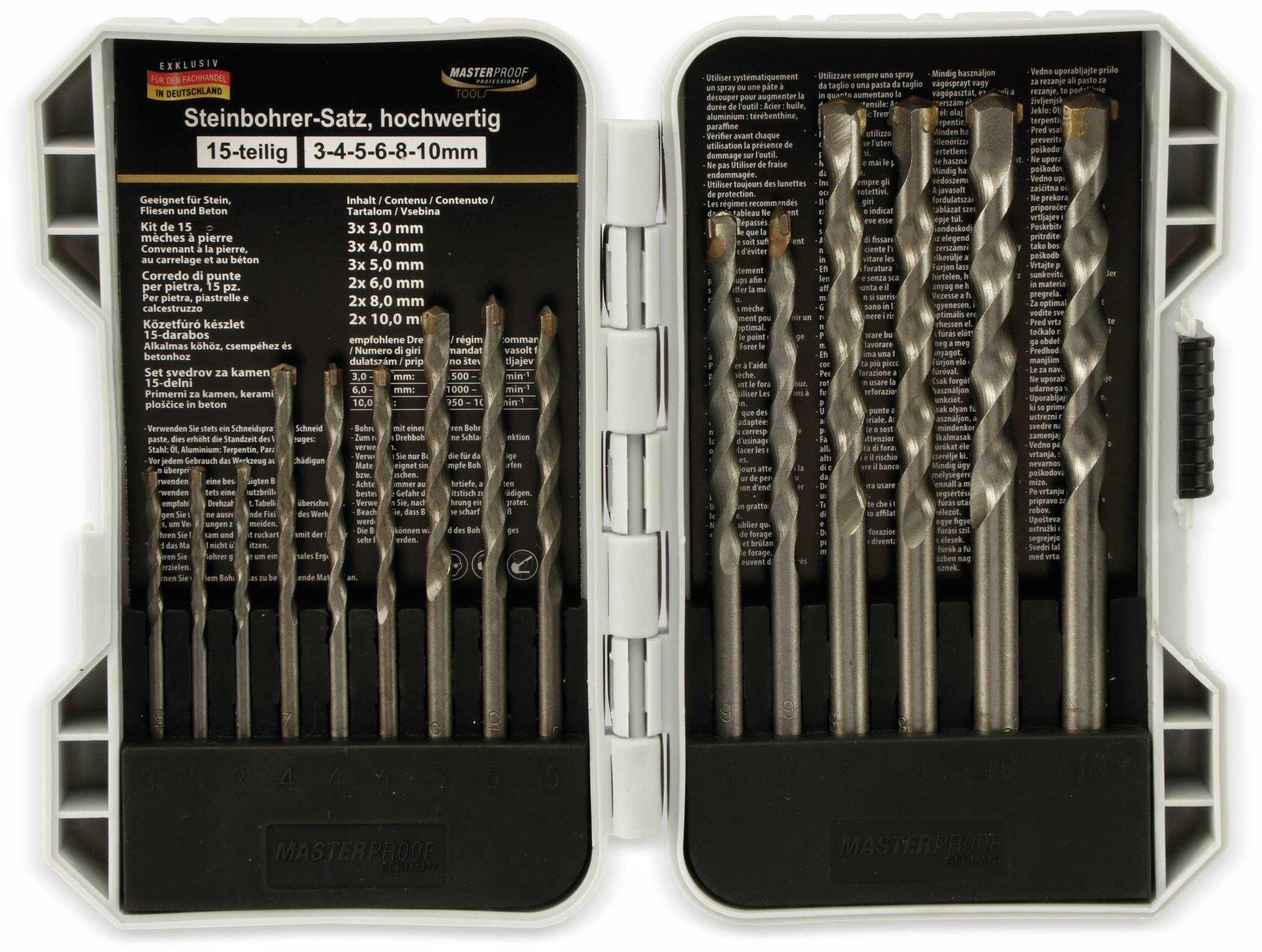 MASTERPROOF Steinbohrer-Satz 15 teilig, 3…10 mm, in Kunststoffbox