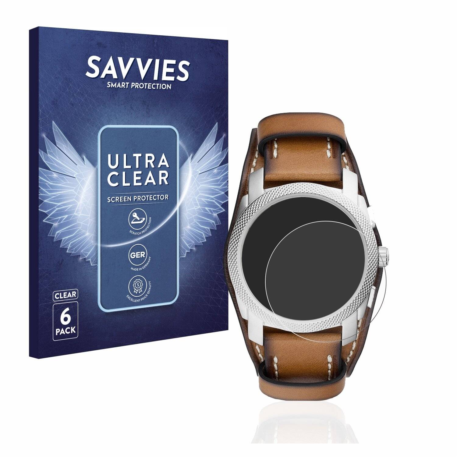 6x Savvies SU75 Displayschutzfolie für Fossil Chronograph (42