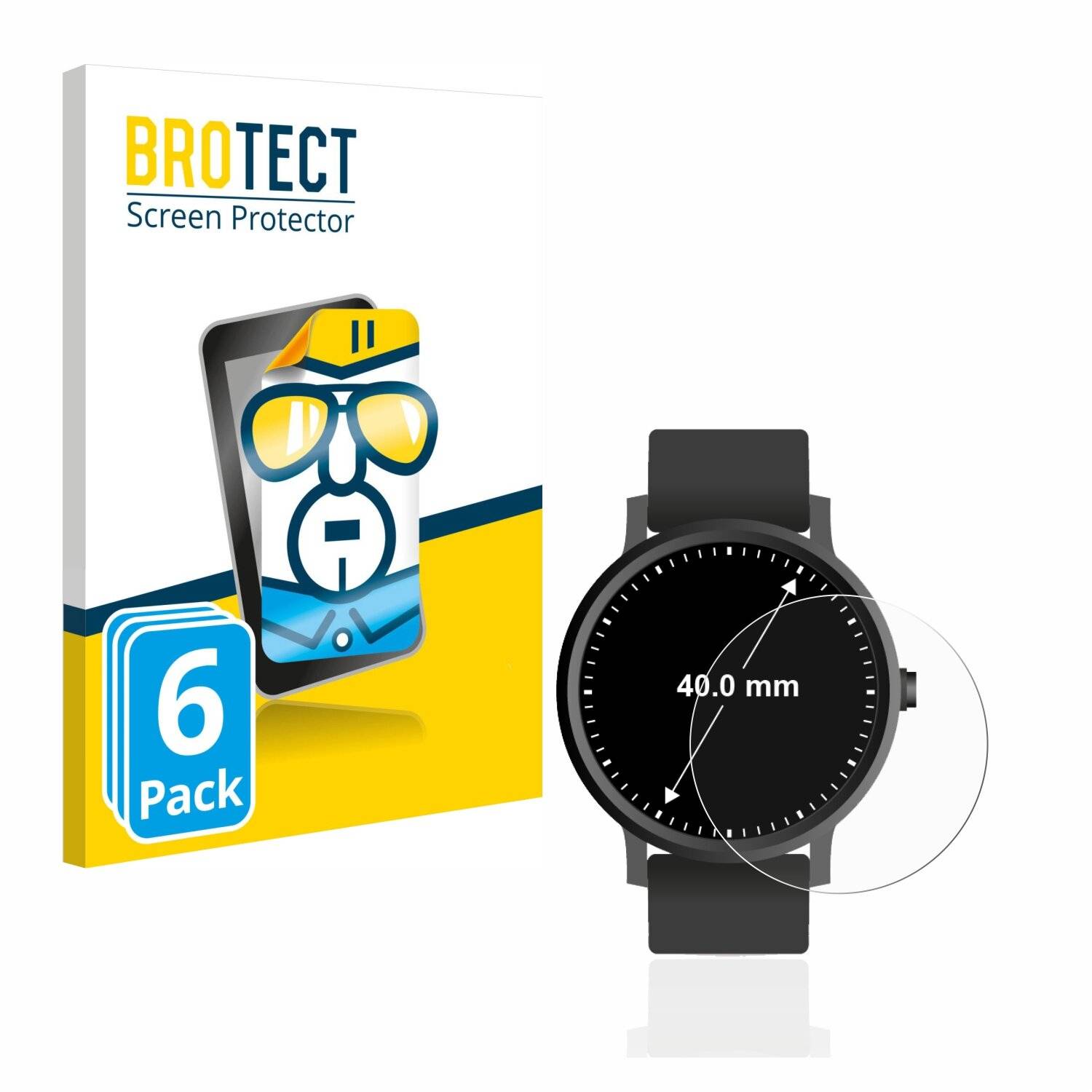 6x BROTECT HD-Clear Displayschutzfolie für Armbanduhren (Kreisrund, ø: 40