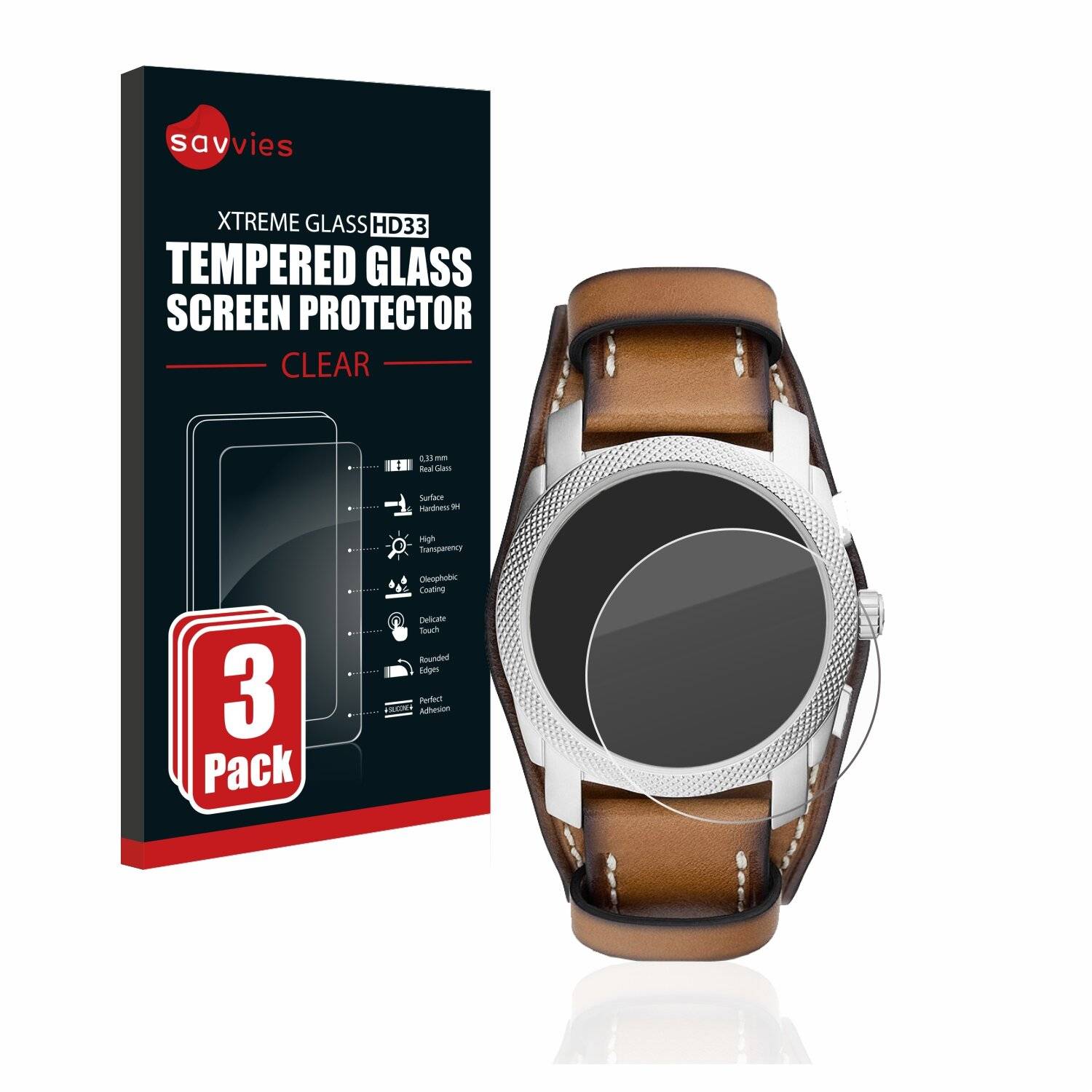 3x Savvies HD33 Clear Schutzglas für Fossil Chronograph (42