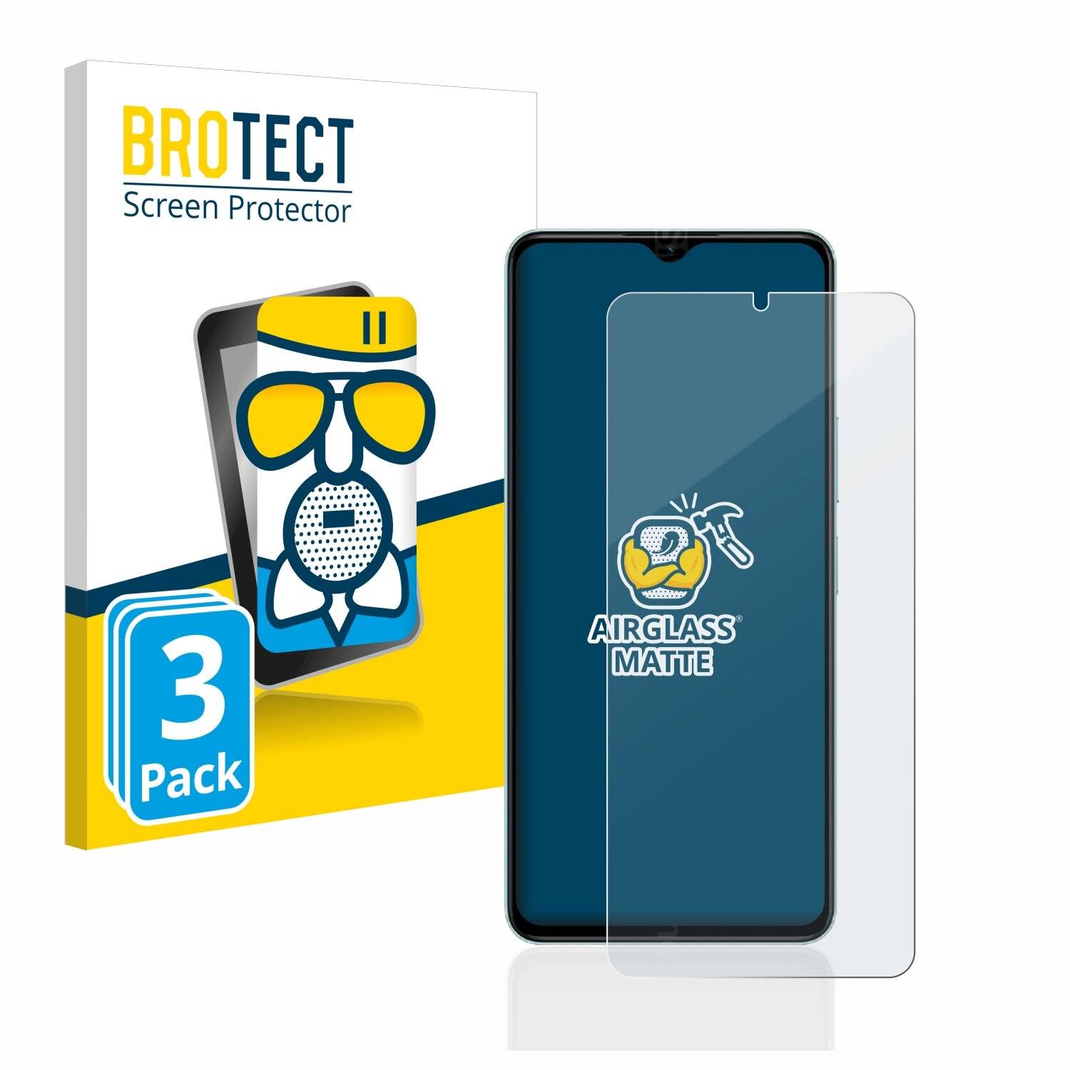 3x BROTECT AirGlass Matte Schutzglas Folie für Vivo Y35