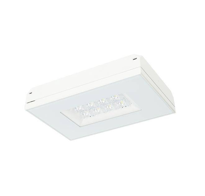 Eine rechteckige weiße LED-Leuchte mit flachem Design, die mehrere kleine LED-Lampen in der Mitte angeordnet hat.