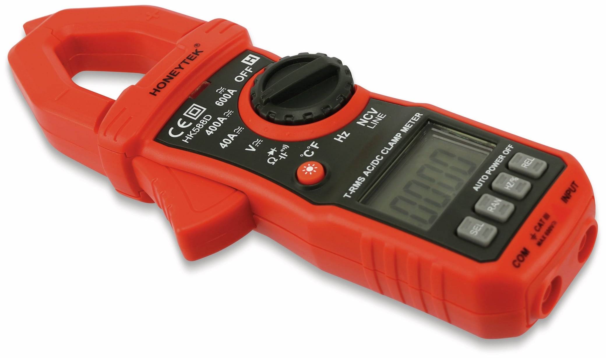 Ein rotes Multimeter mit der Bezeichnung „Honeytek